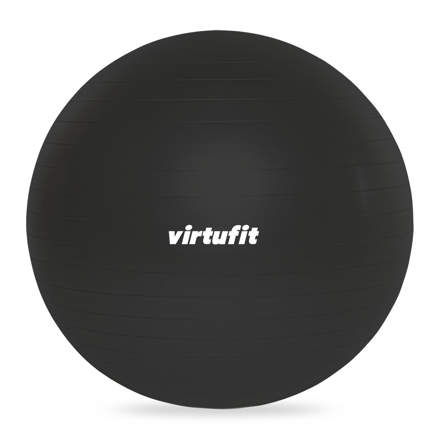Ein großer, schwarzer Gymnastikball mit dem weißen Text 'virtufit' in der Mitte. Der Ball befindet sich auf weißem Hintergrund.
