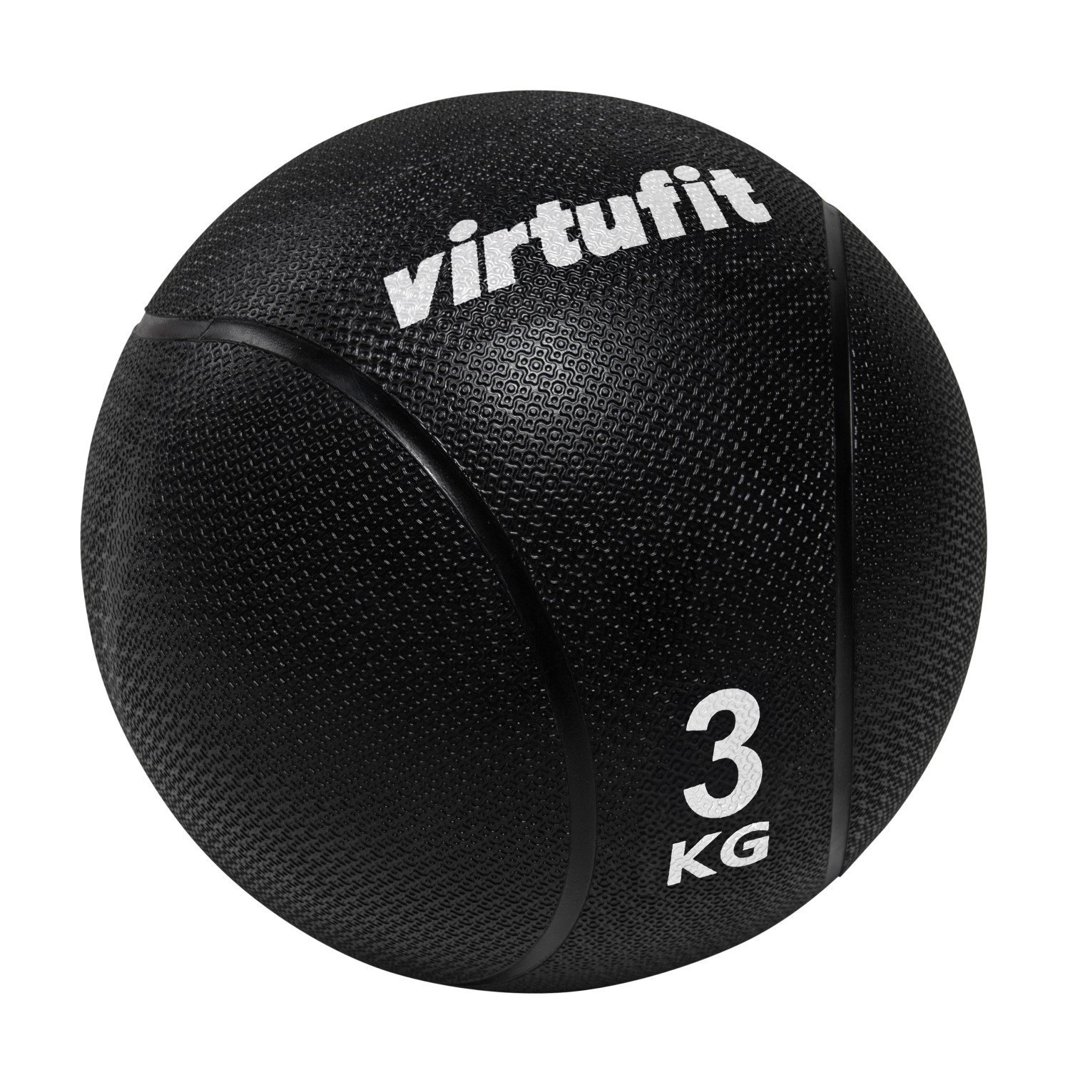 Ein schwarzer Virtufit Medizinball. Der Ball hat den Markennamen und die Zahl 3, darunter kg, in Weiß.