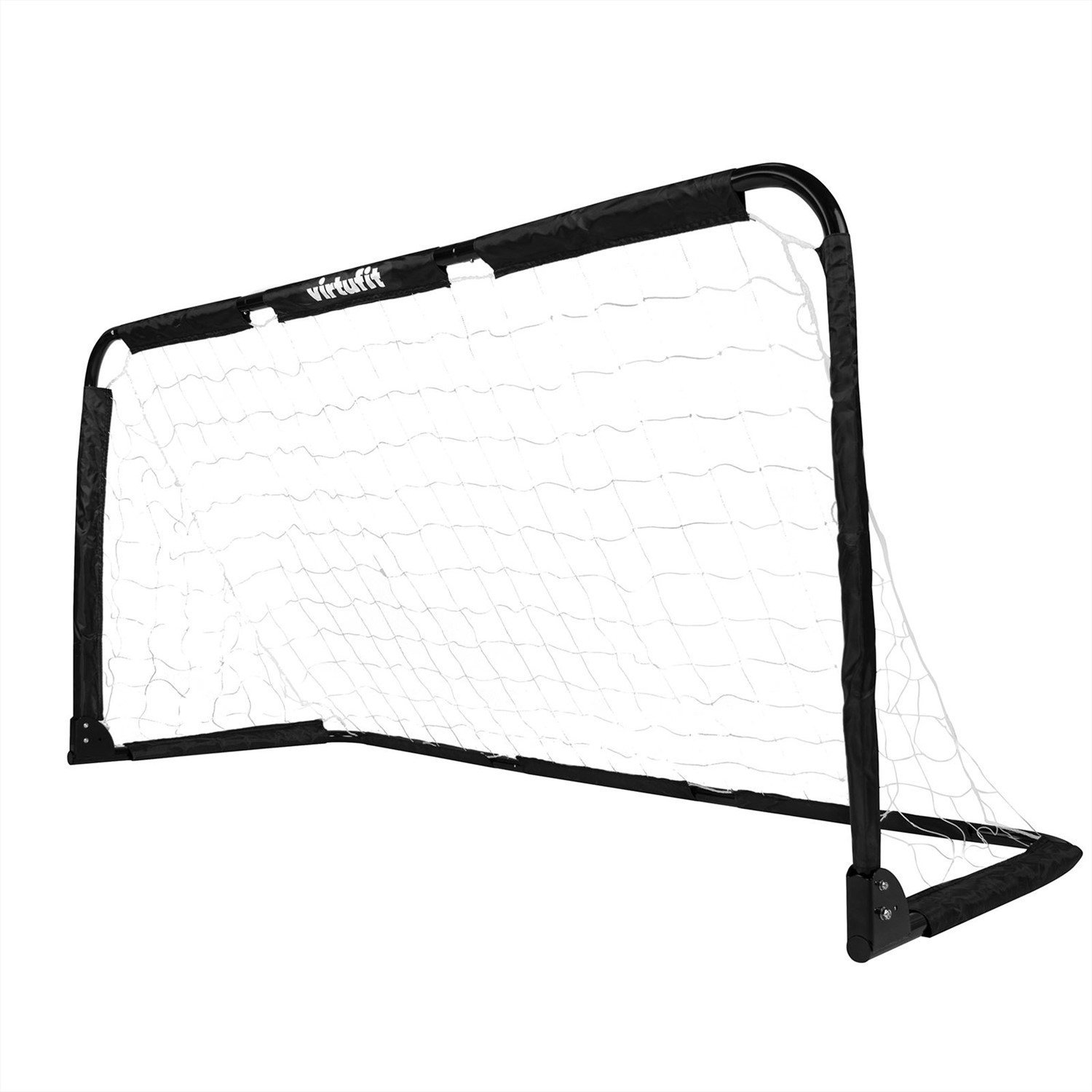 Ein kleines, schwarz-weißes Fußballtor steht auf weißem Hintergrund. Der Markenname 'virtufit' ist oben sichtbar.