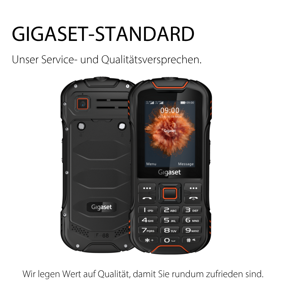 Due telefoni Gigaset neri. Uno mostra l'ora e il logo Gigaset. L'altro mostra il retro del telefono.