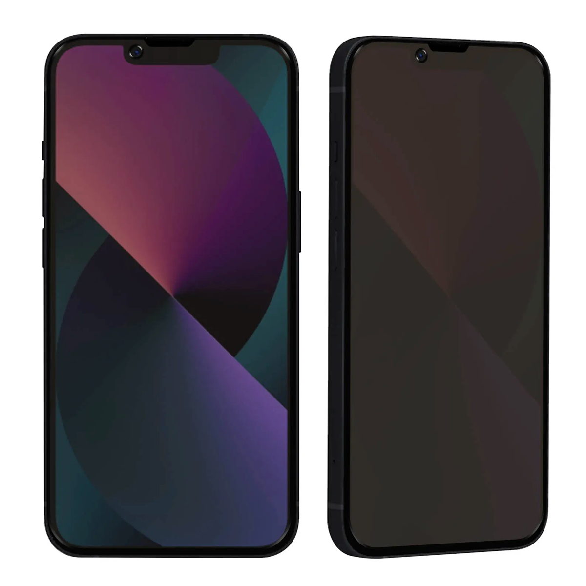 Deux smartphones noirs côte à côte. L'un affiche un dégradé de couleurs, l'autre un écran sombre.