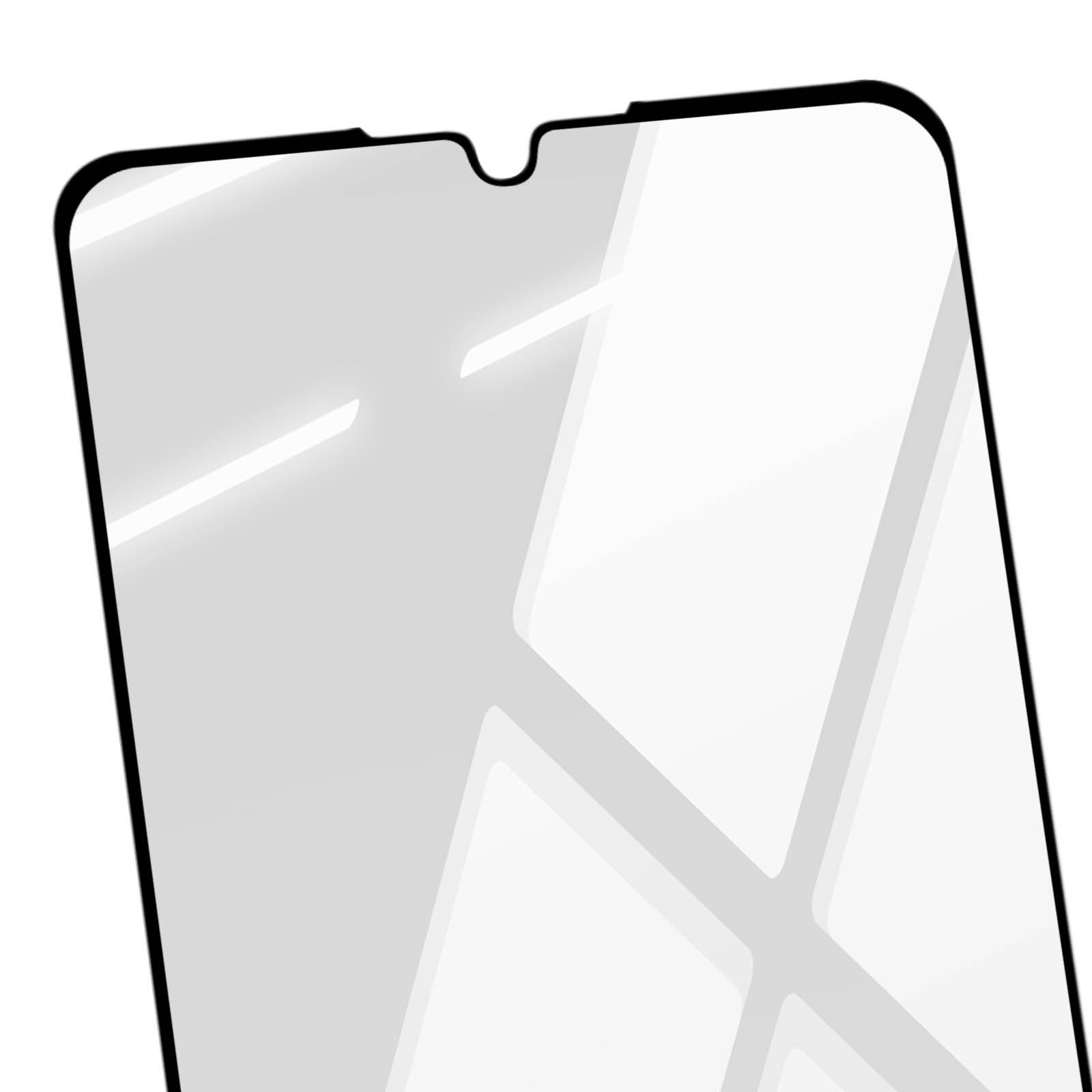 Primo piano di una protezione per schermo del telefono. È trasparente con bordi neri. C'è un notch in alto.