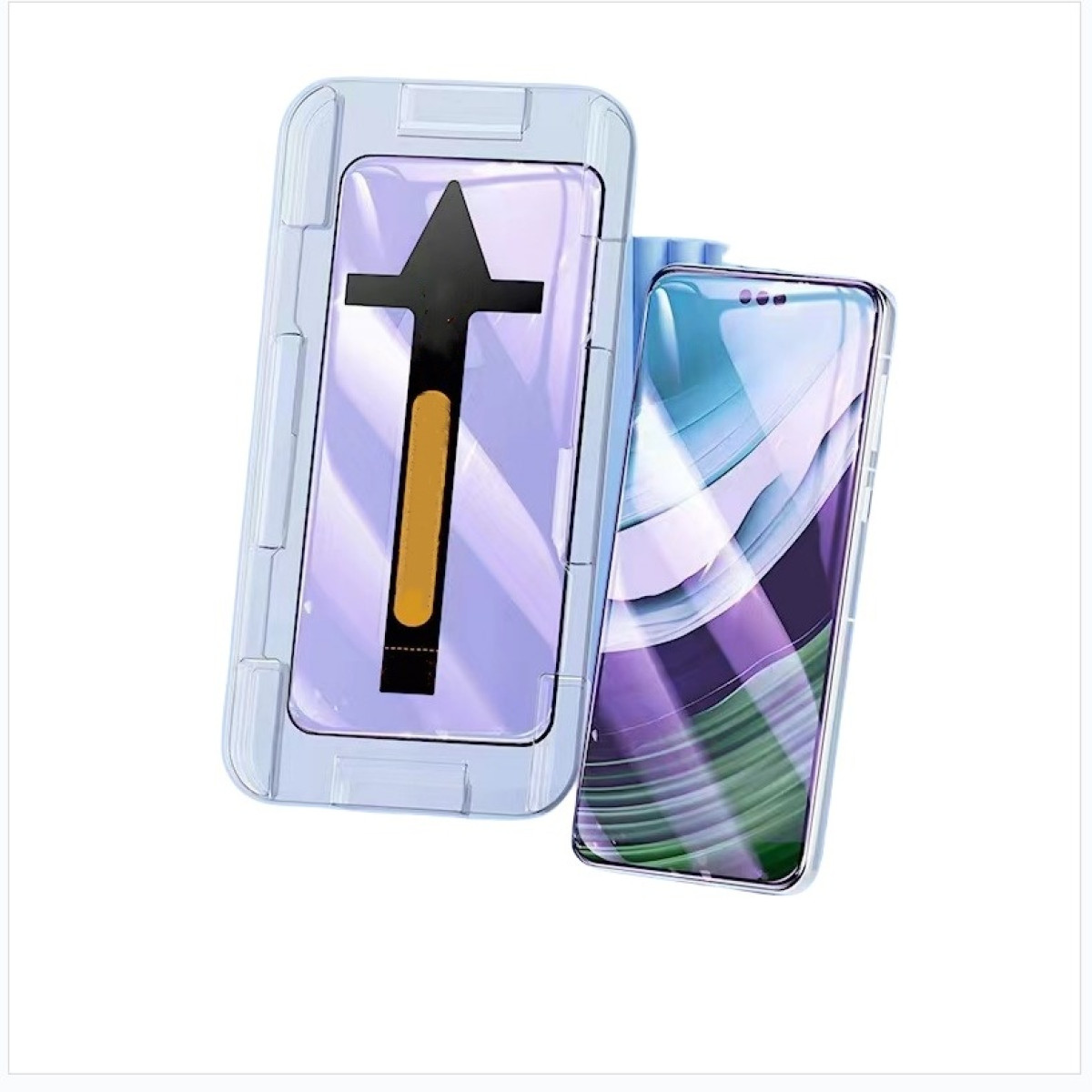 Due smartphone. Uno ha uno strumento di allineamento nero e oro. L'altro ha uno sfondo viola e verde.