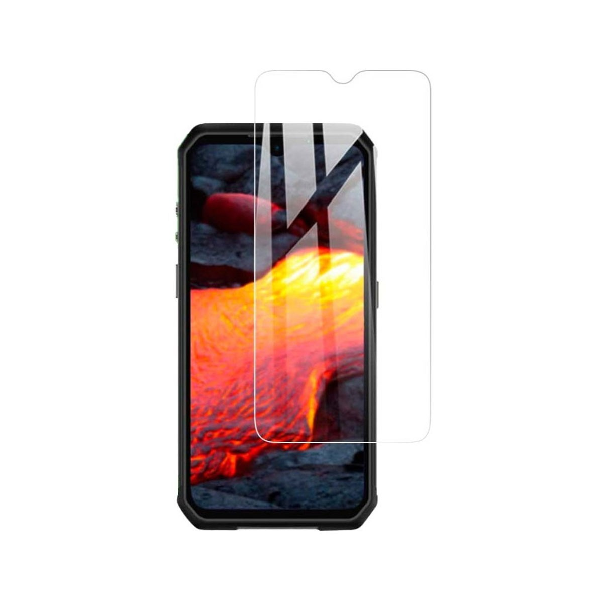 Uno smartphone con protezione schermo. Il telefono mostra colori simili alla lava. La protezione è trasparente.