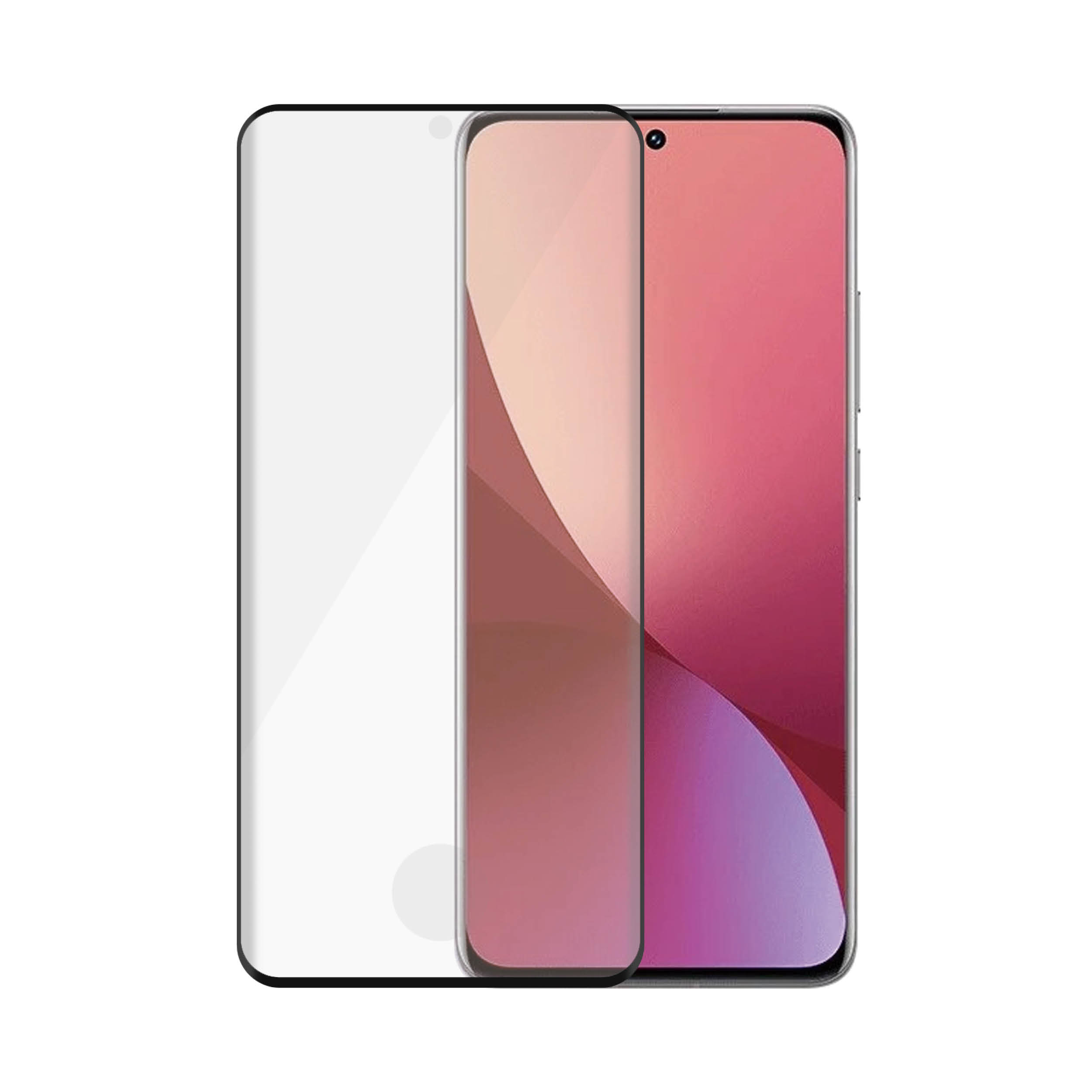 Tre schermi di smartphone con diverse tonalità di rosa e una protezione schermo, su sfondo bianco.