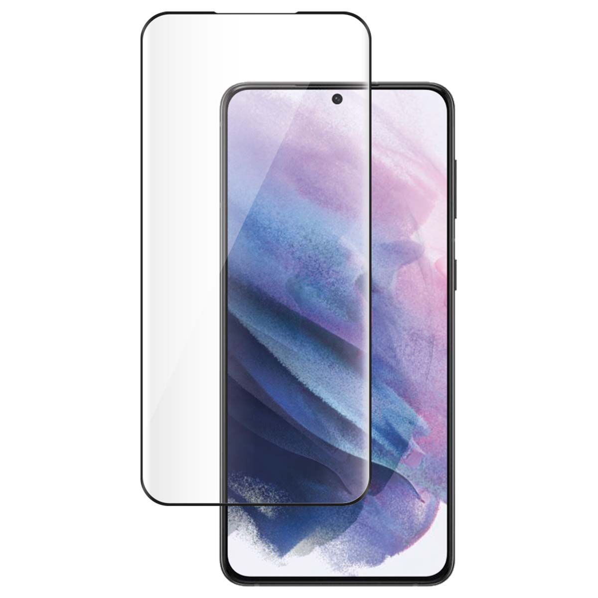 Uno smartphone con protezione schermo. Lo schermo mostra un'immagine astratta colorata. La protezione è trasparente.