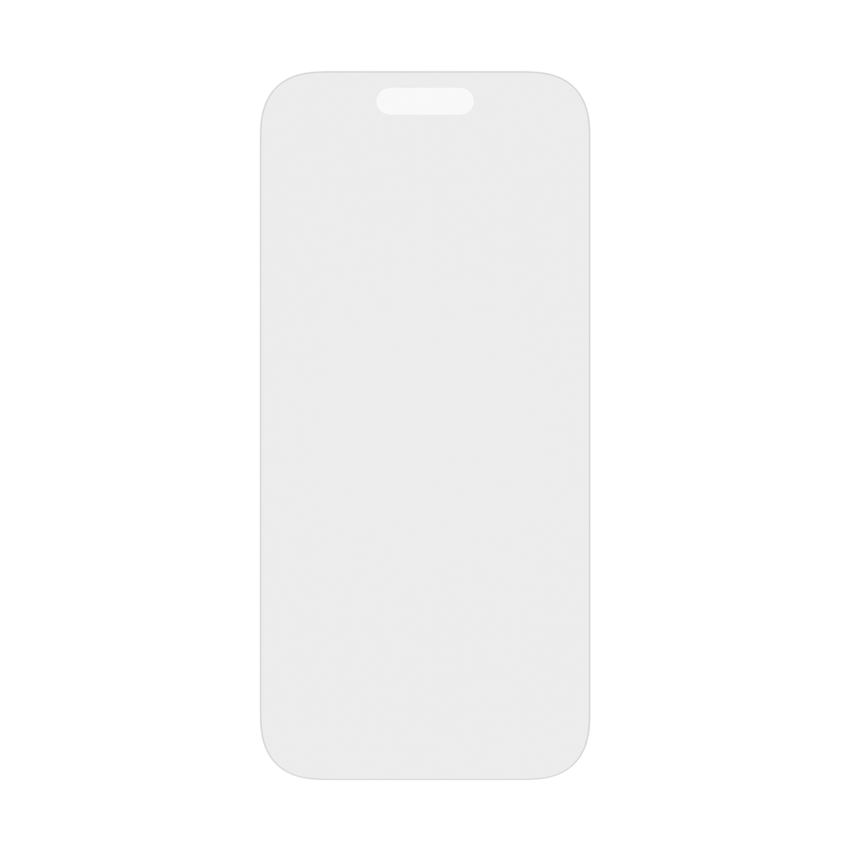 Een witte schermbeschermer voor een smartphone, met afgeronde hoeken en een uitsparing voor camera en luidspreker.