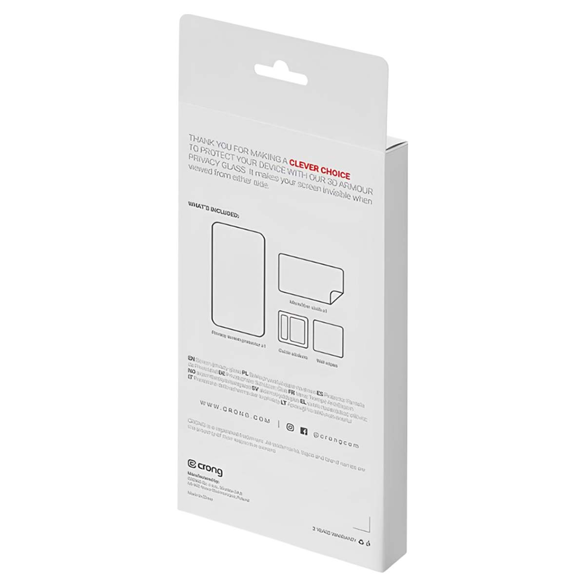 Scatola bianca con testo e diagrammi per una protezione privacy schermo, tra cui schermo, salviette e panno.