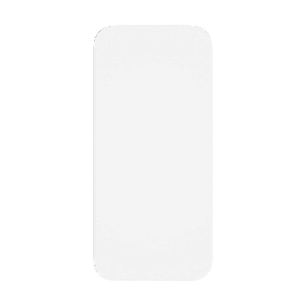 Un oggetto rettangolare bianco con angoli arrotondati è centrato su uno sfondo bianco. Sembra essere una protezione per lo schermo.