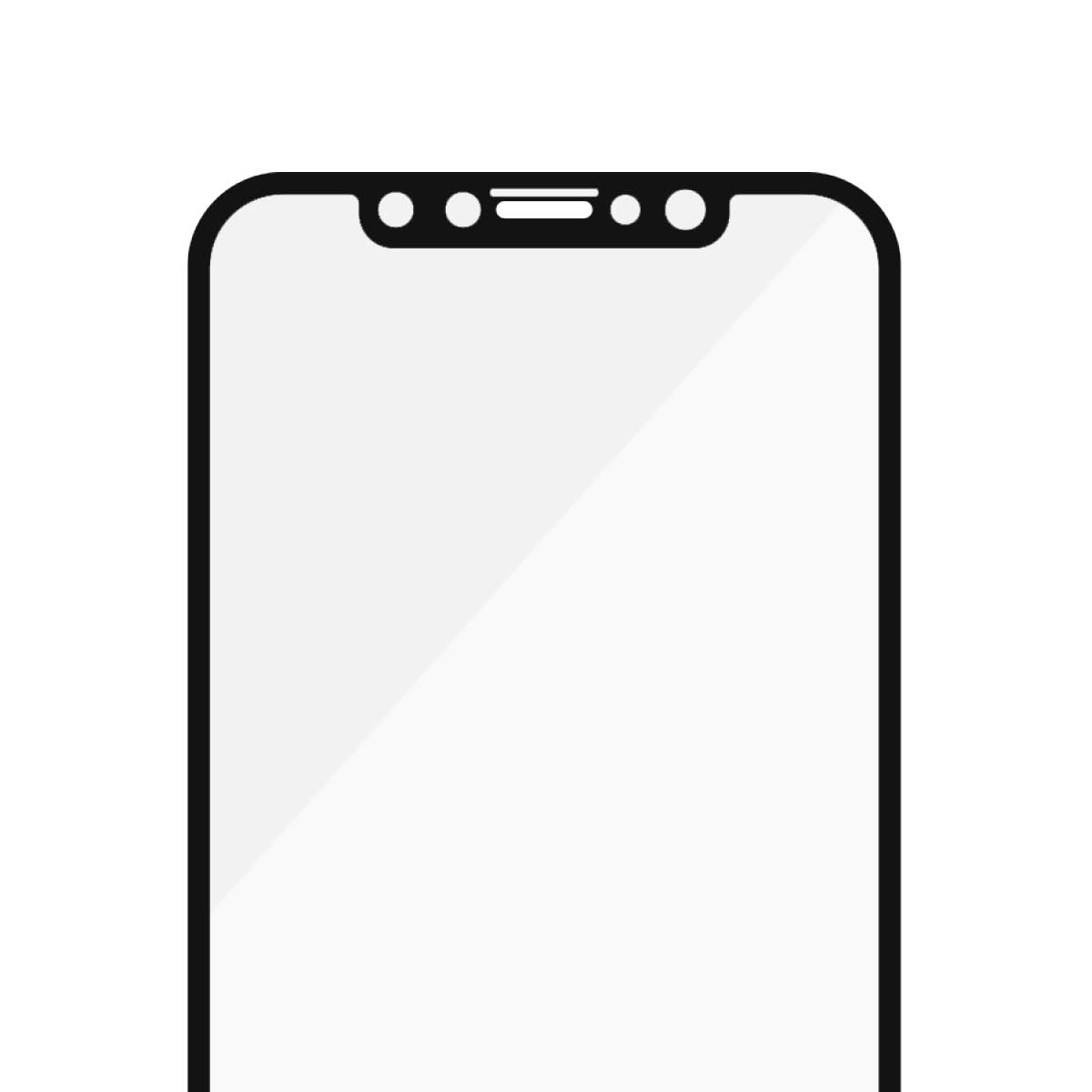 Illustrazione di smartphone, schermo bianco con cornice nera. In alto una tacca con fotocamera e sensori.