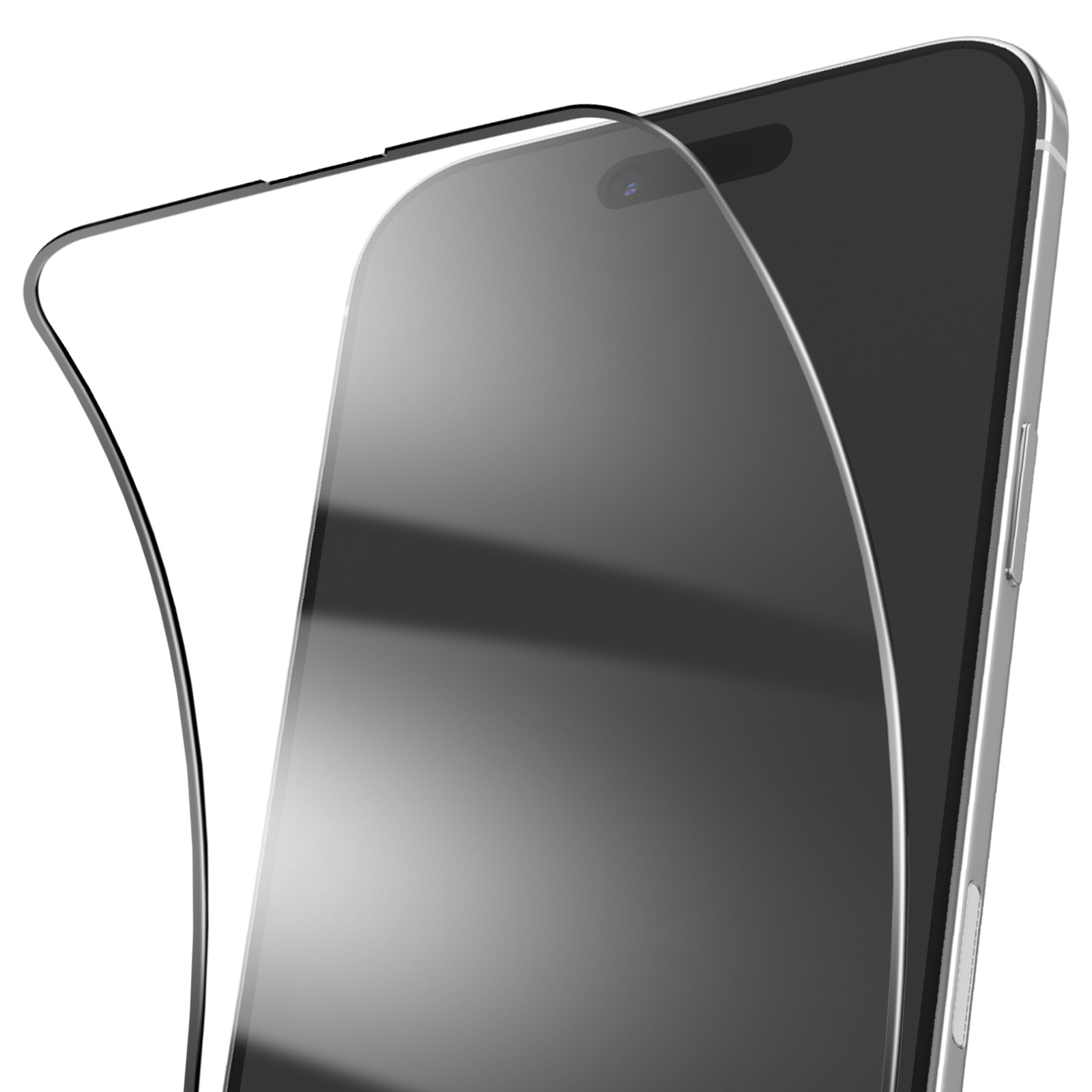 Uno smartphone con una protezione schermo applicata. La protezione è trasparente, il telefono è nero e la cornice argento.