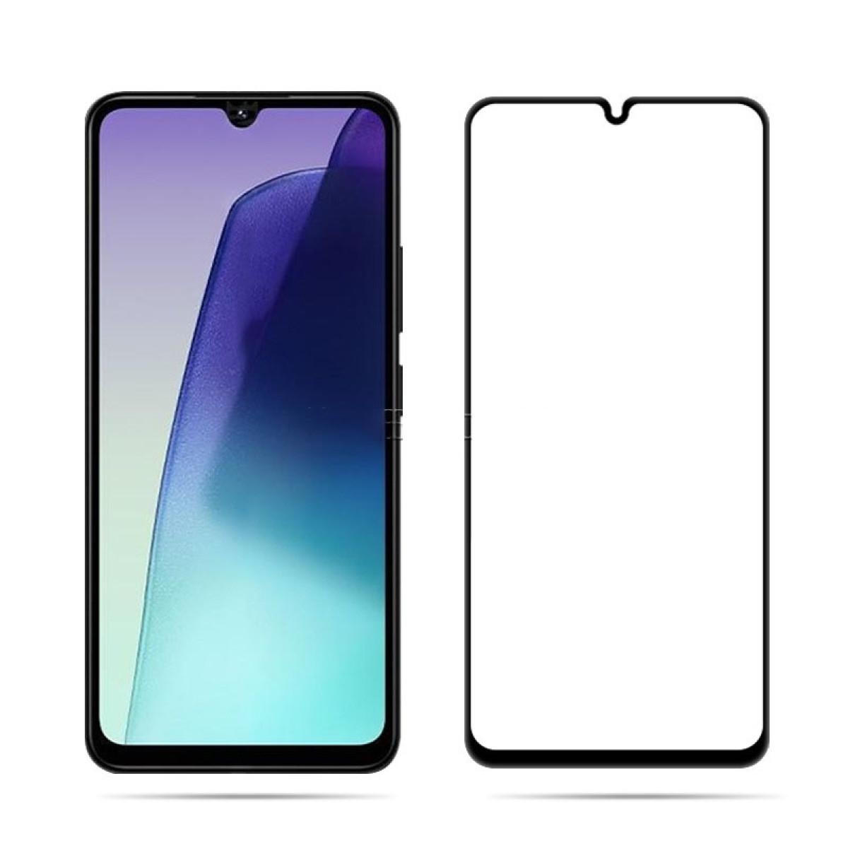 L'immagine mostra uno smartphone e una protezione per lo schermo. Il display del telefono ha uno sfondo colorato. La protezione è trasparente.