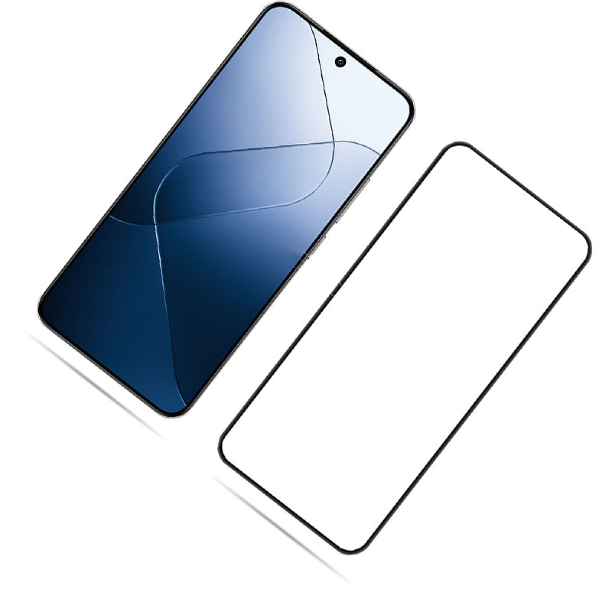 Due smartphone, uno con schermo blu sfumato, l'altro bianco. Entrambi hanno bordi neri, su sfondo bianco.