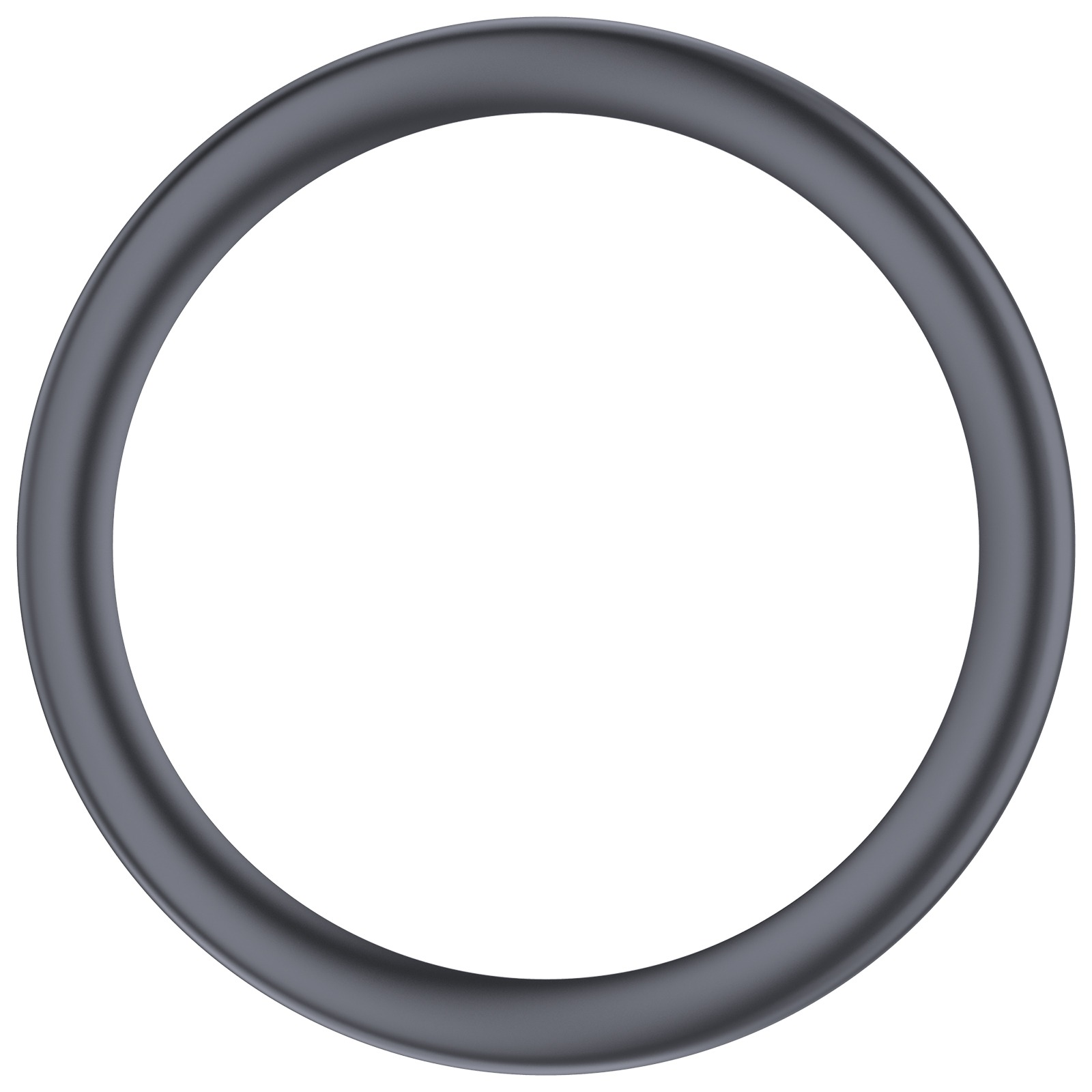Un anillo gris metálico centrado sobre un fondo blanco. El anillo es liso y tiene un ligero brillo.
