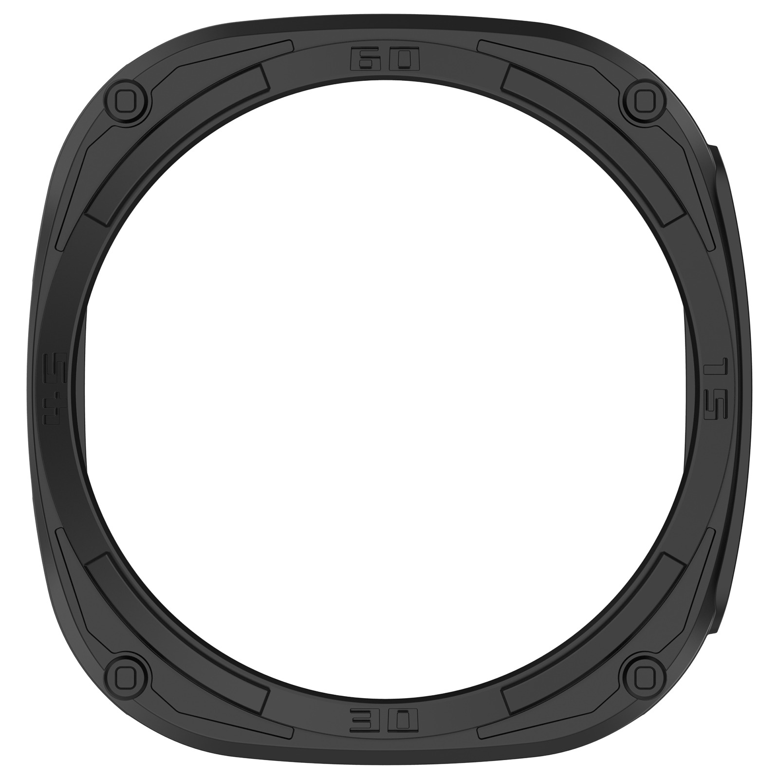 Una cornice circolare nera con i numeri 15, 30 e 60. Lo sfondo è bianco.
