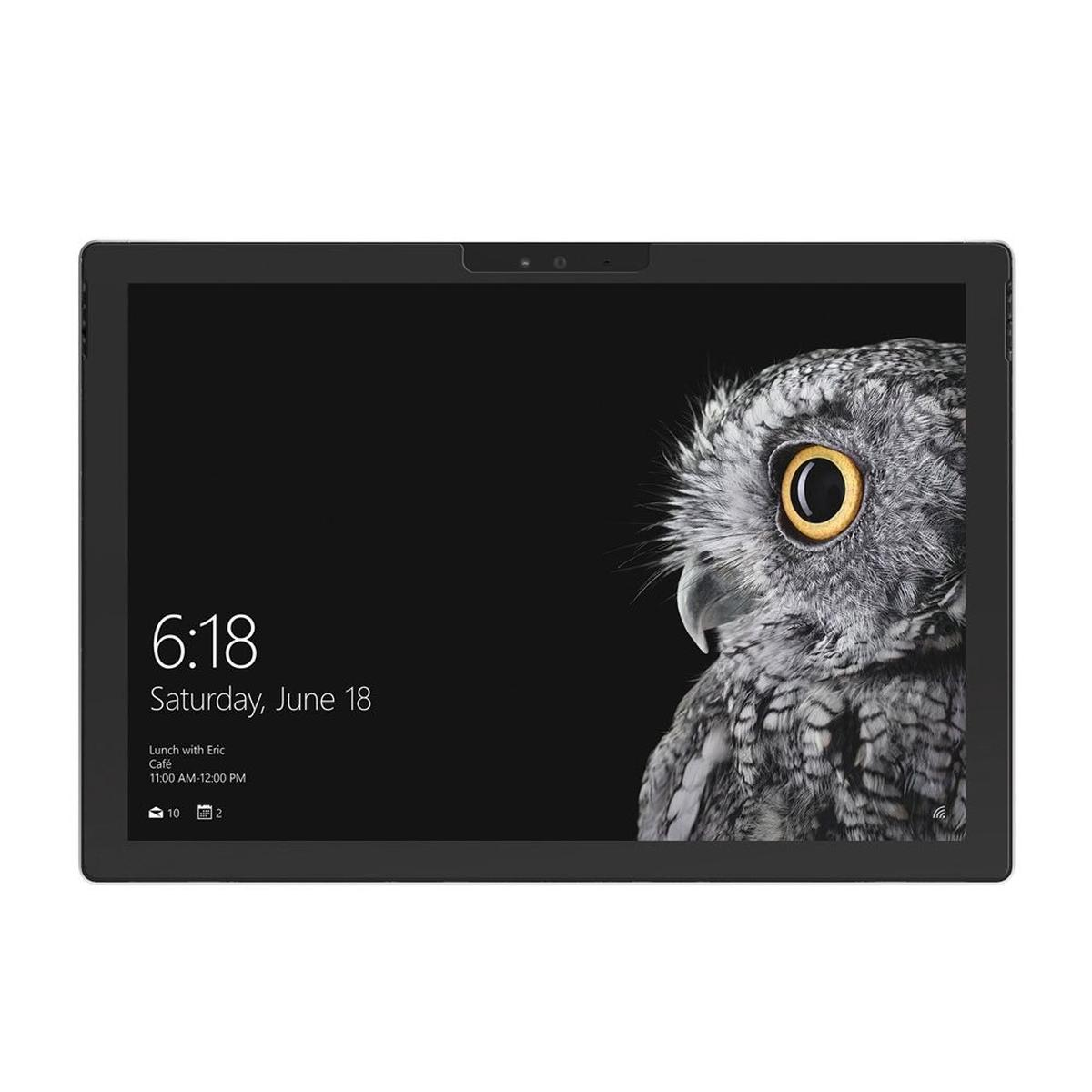 Uno schermo di tablet mostra la faccia di un gufo su sfondo nero. L'ora è 6:18, la data è sabato 18 giugno. Dettagli per un pranzo.