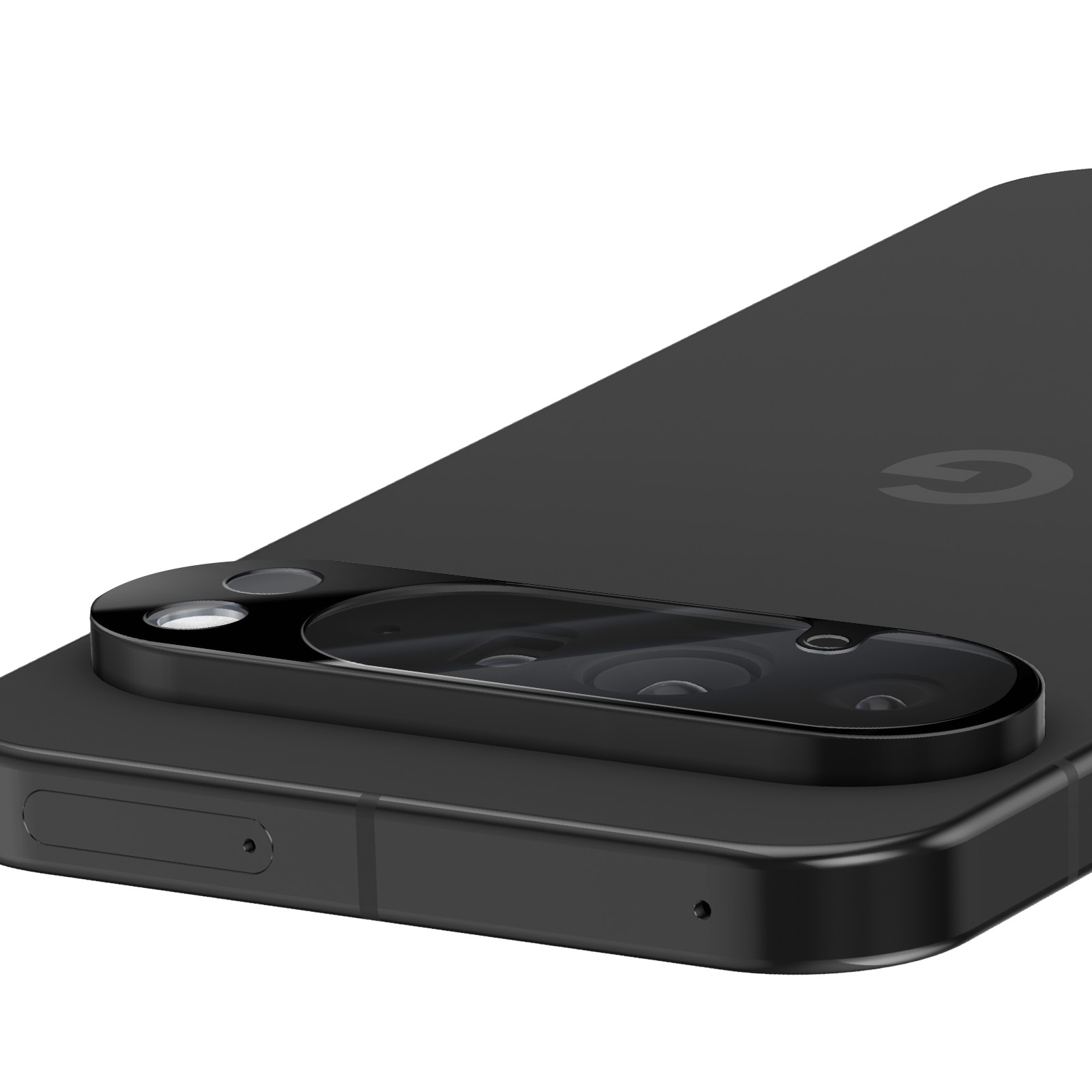 Gros plan d'un smartphone noir montrant le module caméra avec plusieurs lentilles et un flash.