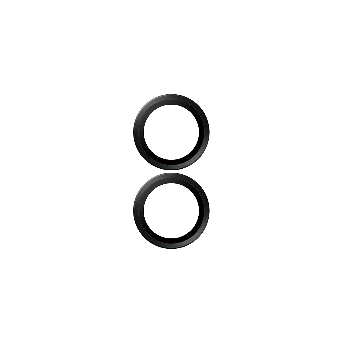 Due anelli circolari neri impilati verticalmente su sfondo bianco. Ogni anello ha un centro bianco e un bordo nero.