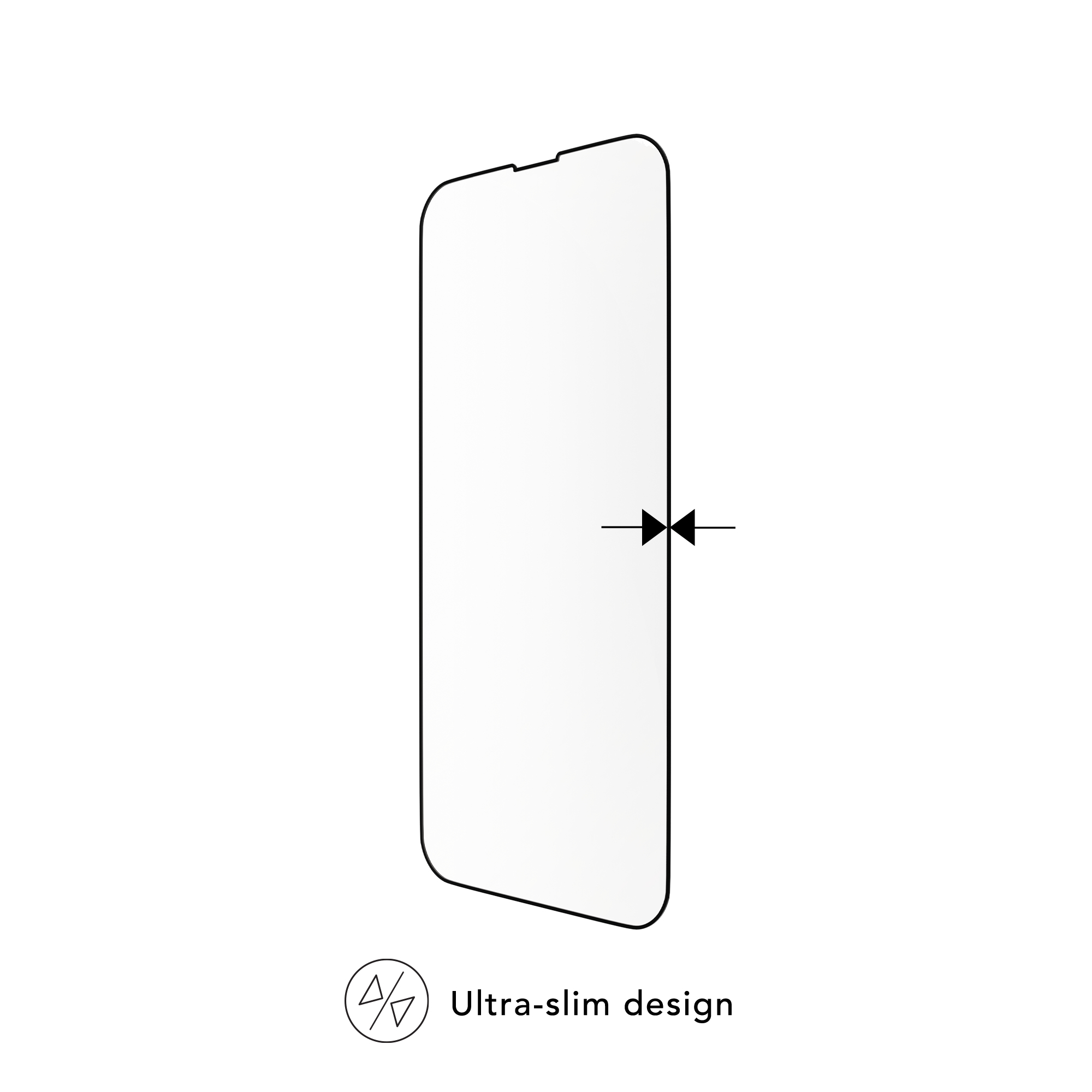 Illustrazione del design ultrasottile. Un oggetto a forma di telefono con contorno nero e testo del design ultrasottile.