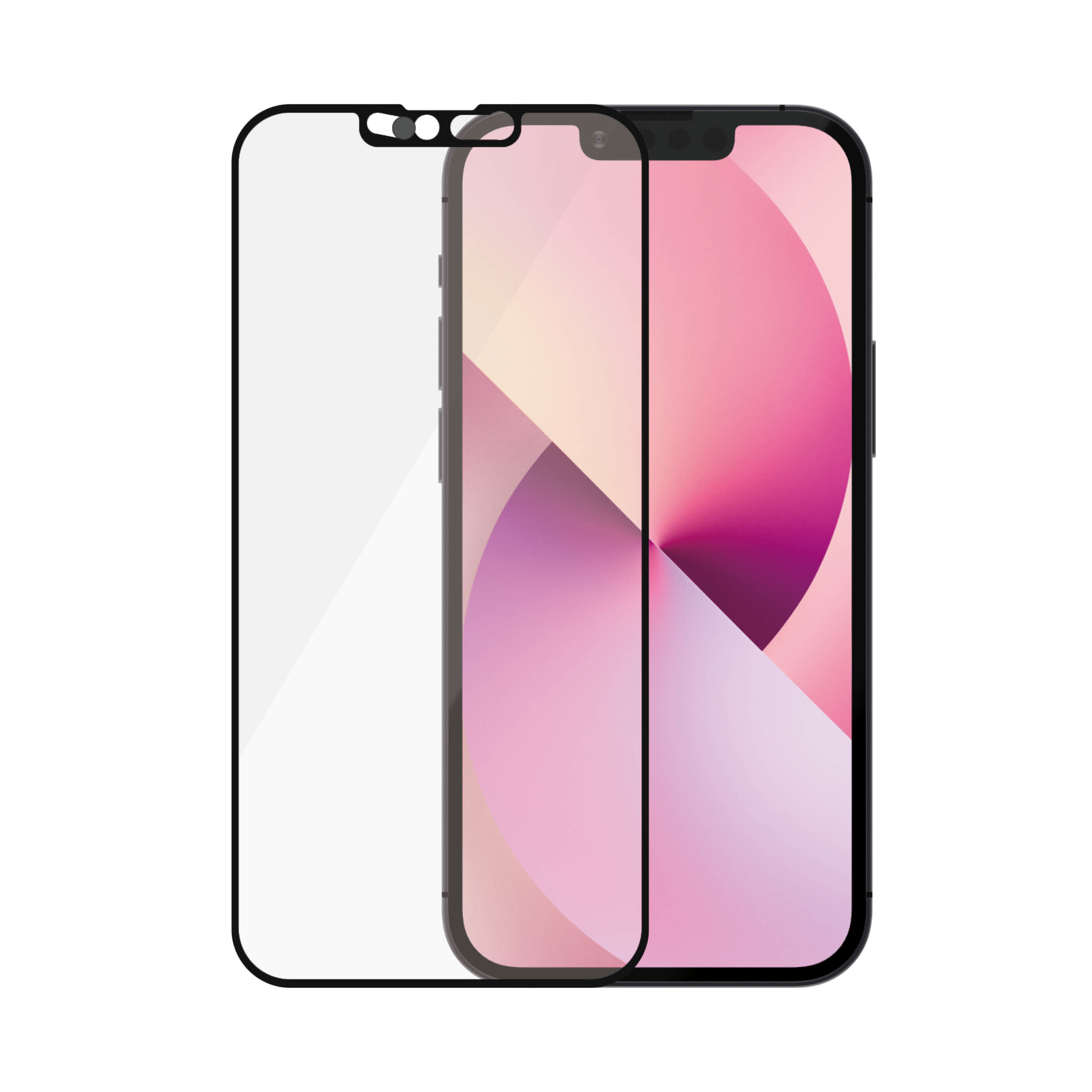 Uno smartphone con protezione schermo. Il telefono ha uno schermo sfumato rosa e il protettore è trasparente.