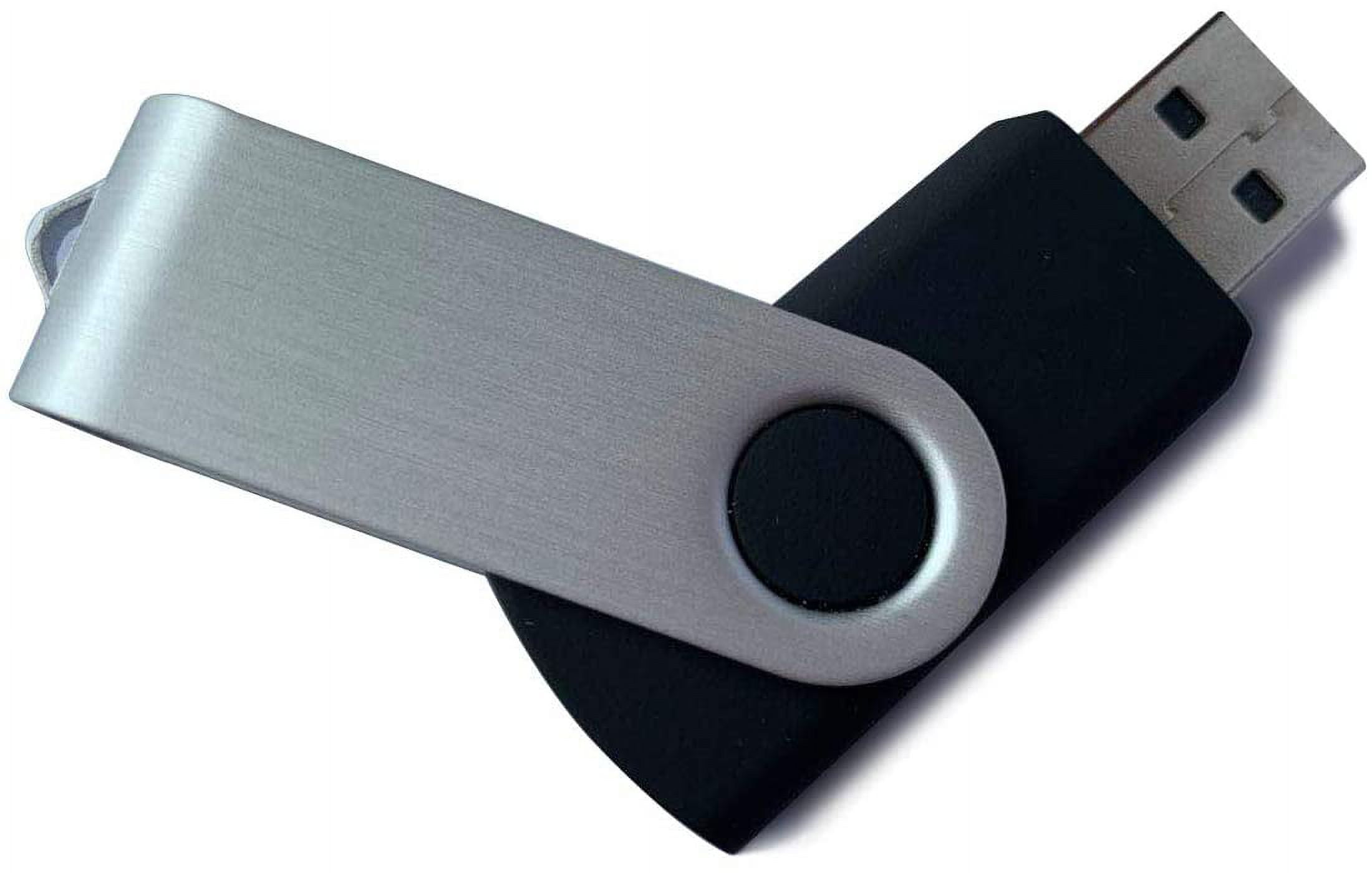 Ein silberner und schwarzer USB-Stick auf weißem Untergrund. Der Stick ist geöffnet und zeigt den USB-Anschluss.