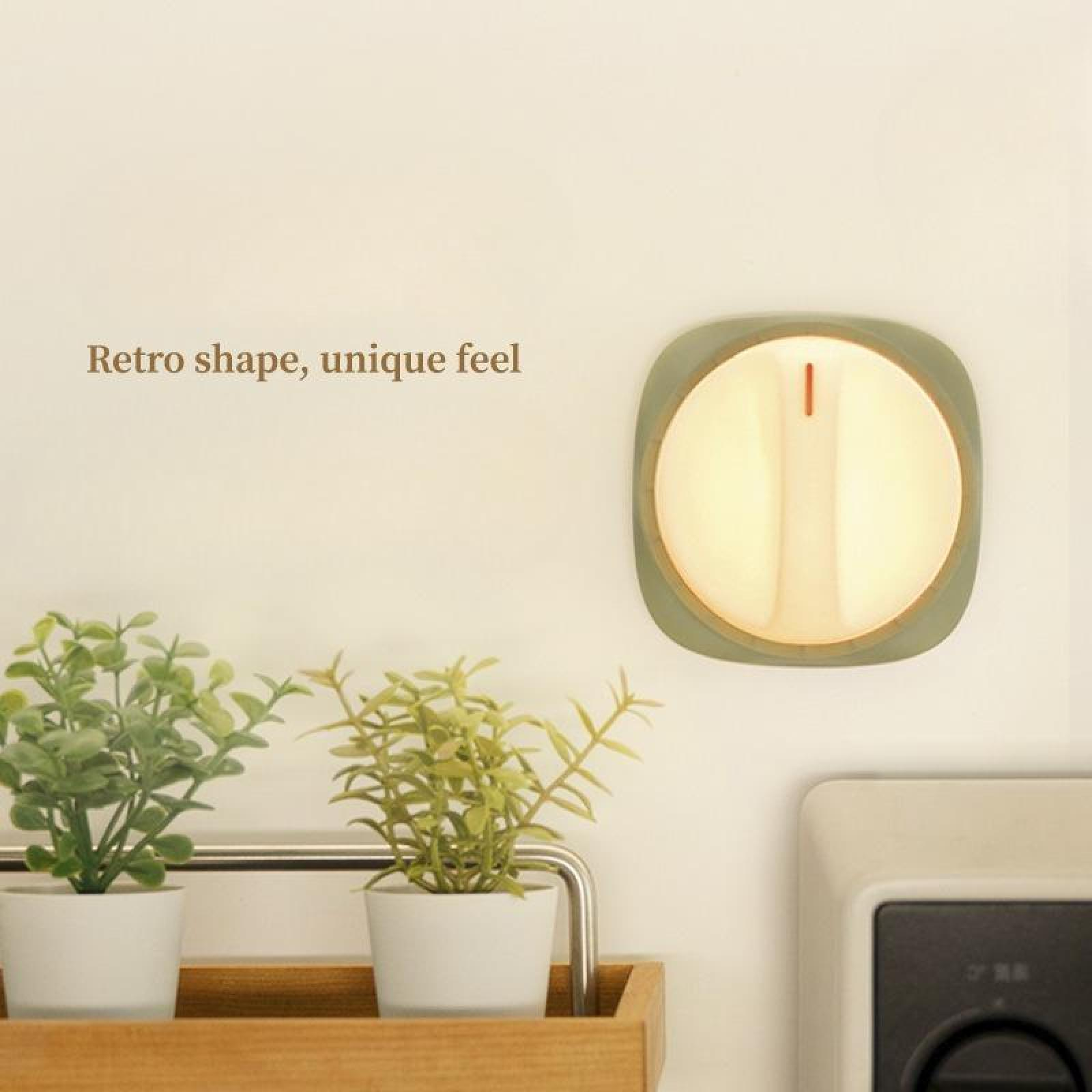 Eine Wandleuchte im Retro-Design, zwei kleine Topfpflanzen und ein Schalter.