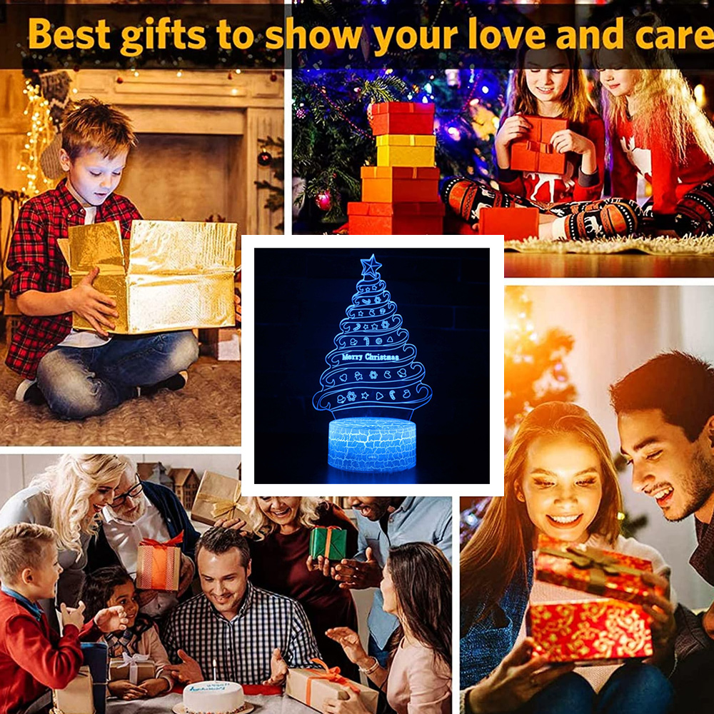 Collage von Weihnachtsszenen. Menschen öffnen Geschenke, ein Kind mit Geschenken, ein Weihnachtsbaumlicht und Familienfeiern. Warme Töne.