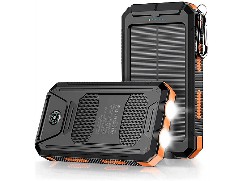 UWOT 20000mAh Solar 2x USB LED Taschenlampe Powerbanks 20000 mAh Schwarz