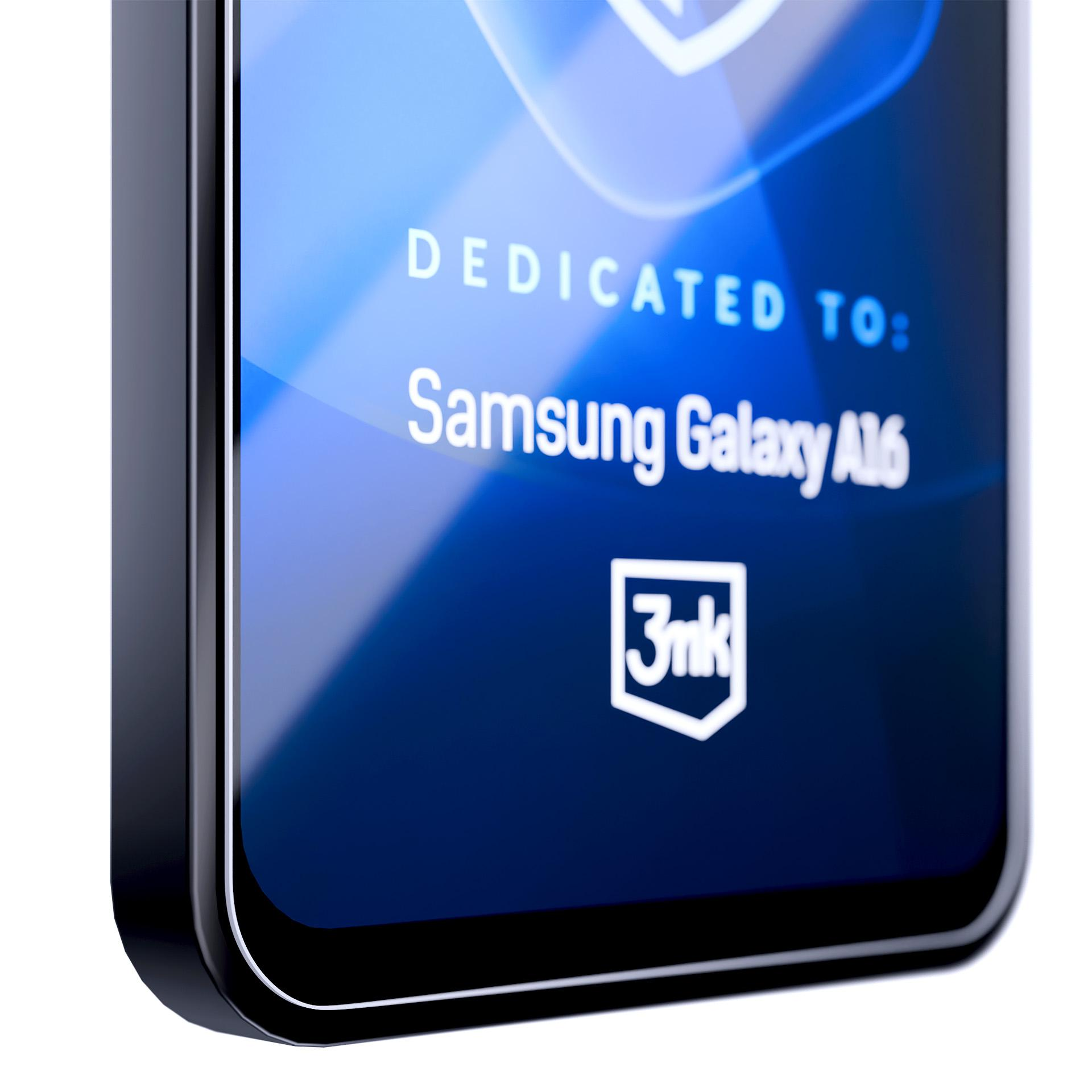 Ekran smartfona z tekstem: Dedykowany dla Samsung Galaxy A16. Logo: 3mk.