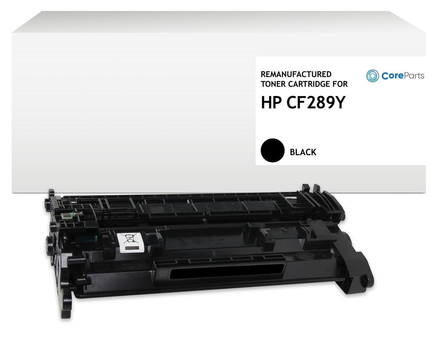 Una cartuccia toner nera per HP CF289Y. Il prodotto è etichettato come 'Cartuccia toner rigenerata' e 'Nero'.