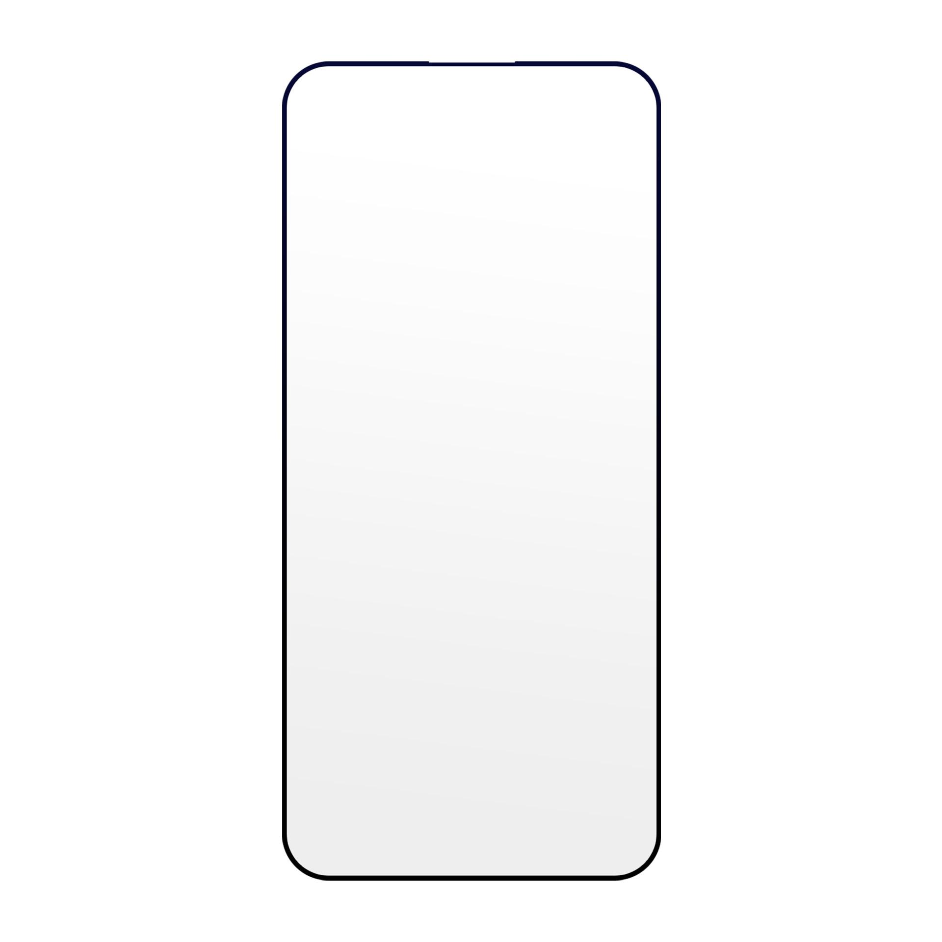 Uno smartphone bianco con bordo nero, angoli arrotondati e schermo in gran parte visibile, su sfondo bianco.