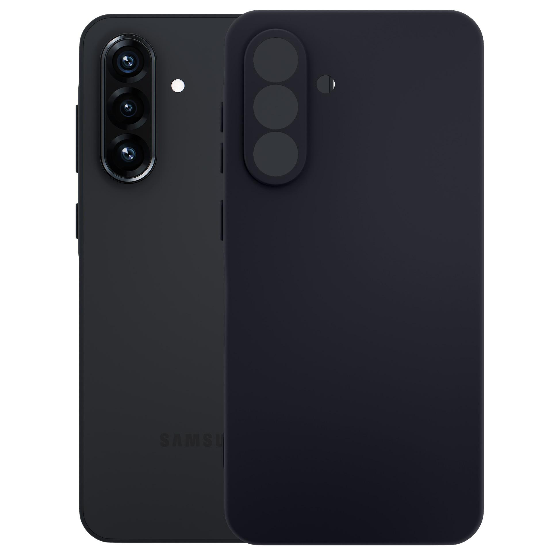 Dwa czarne smartfony. Jeden pokazuje obiektywy aparatu, a drugi gładką tylną obudowę. Oba telefony są obok siebie.