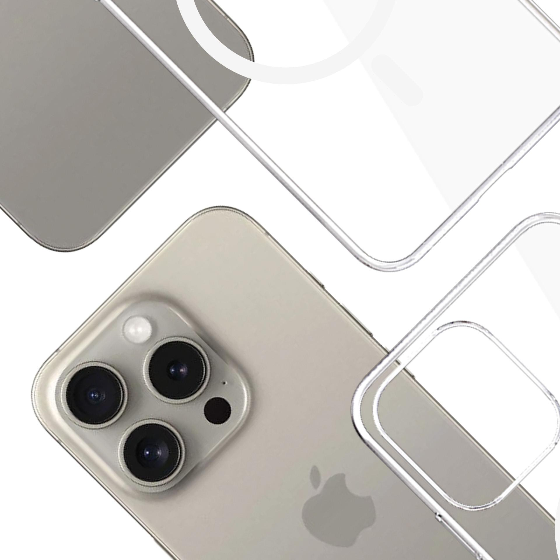 Primo piano di un telefono con custodia protettiva. Il telefono ha tre lenti e un logo Apple.