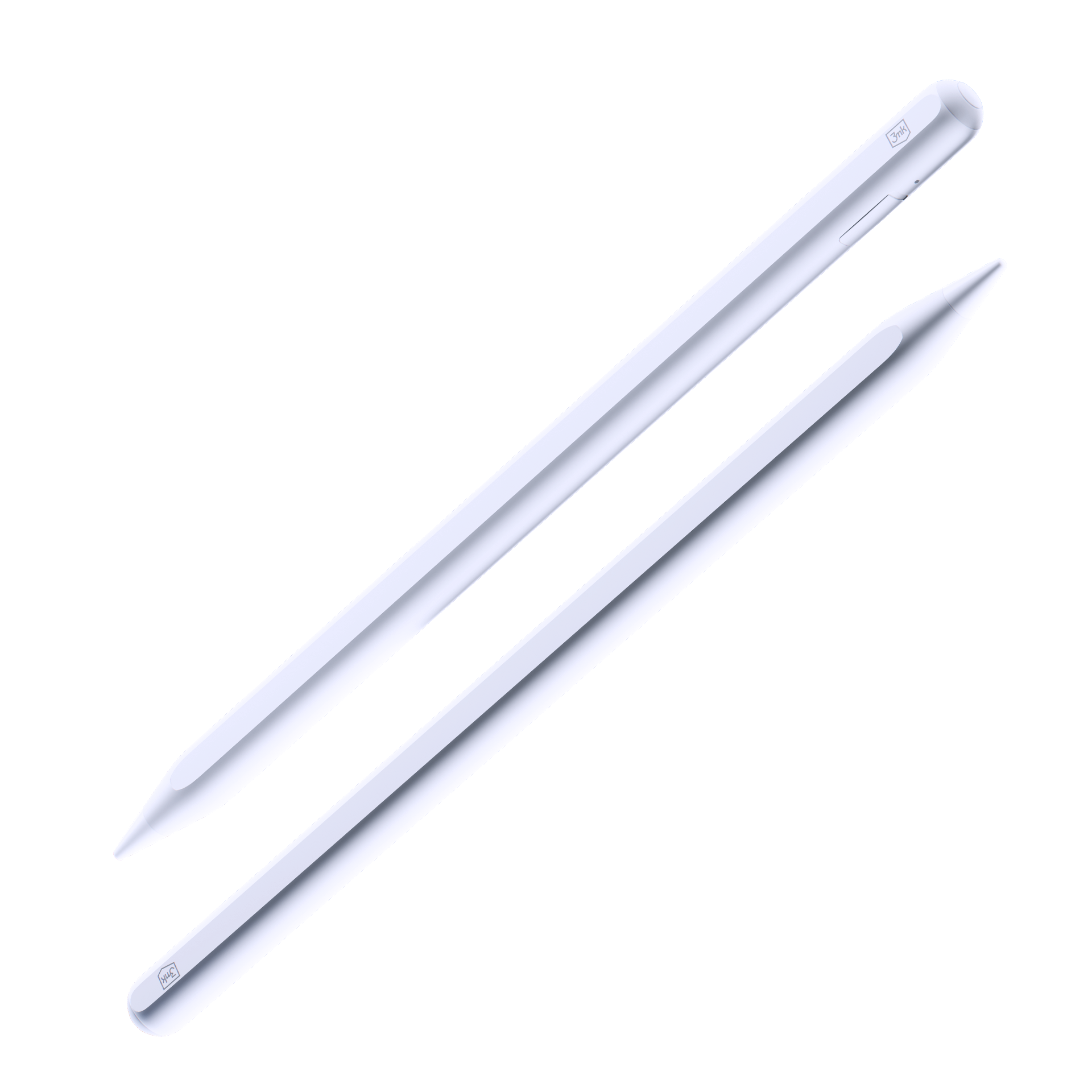 Dwa białe rysiki są pokazane po przekątnej na białym tle. Jeden jest nieco nad drugim.