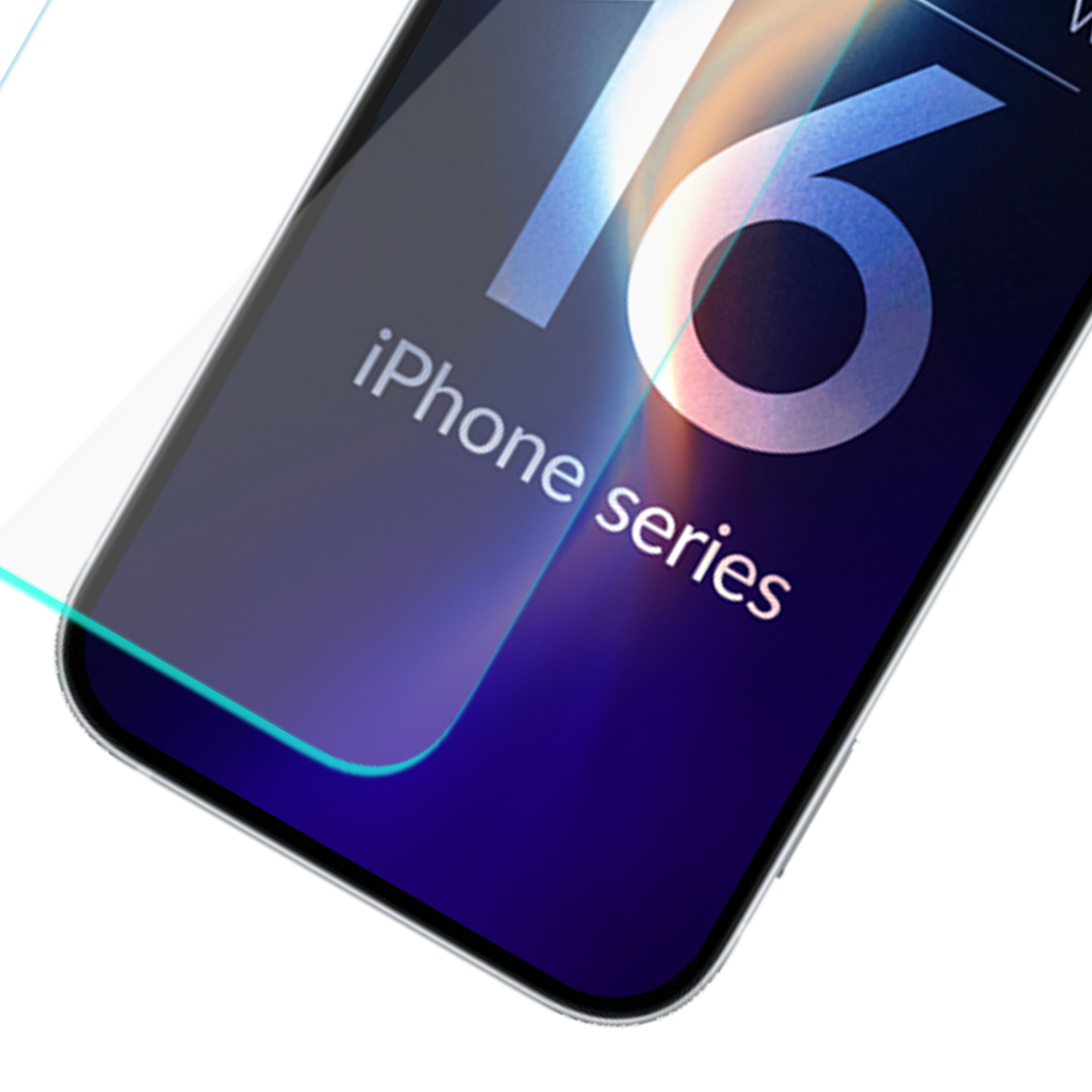 Obraz przedstawia osłonę ekranu telefonu z napisem 'iPhone series'. Widoczna jest duża liczba 16.