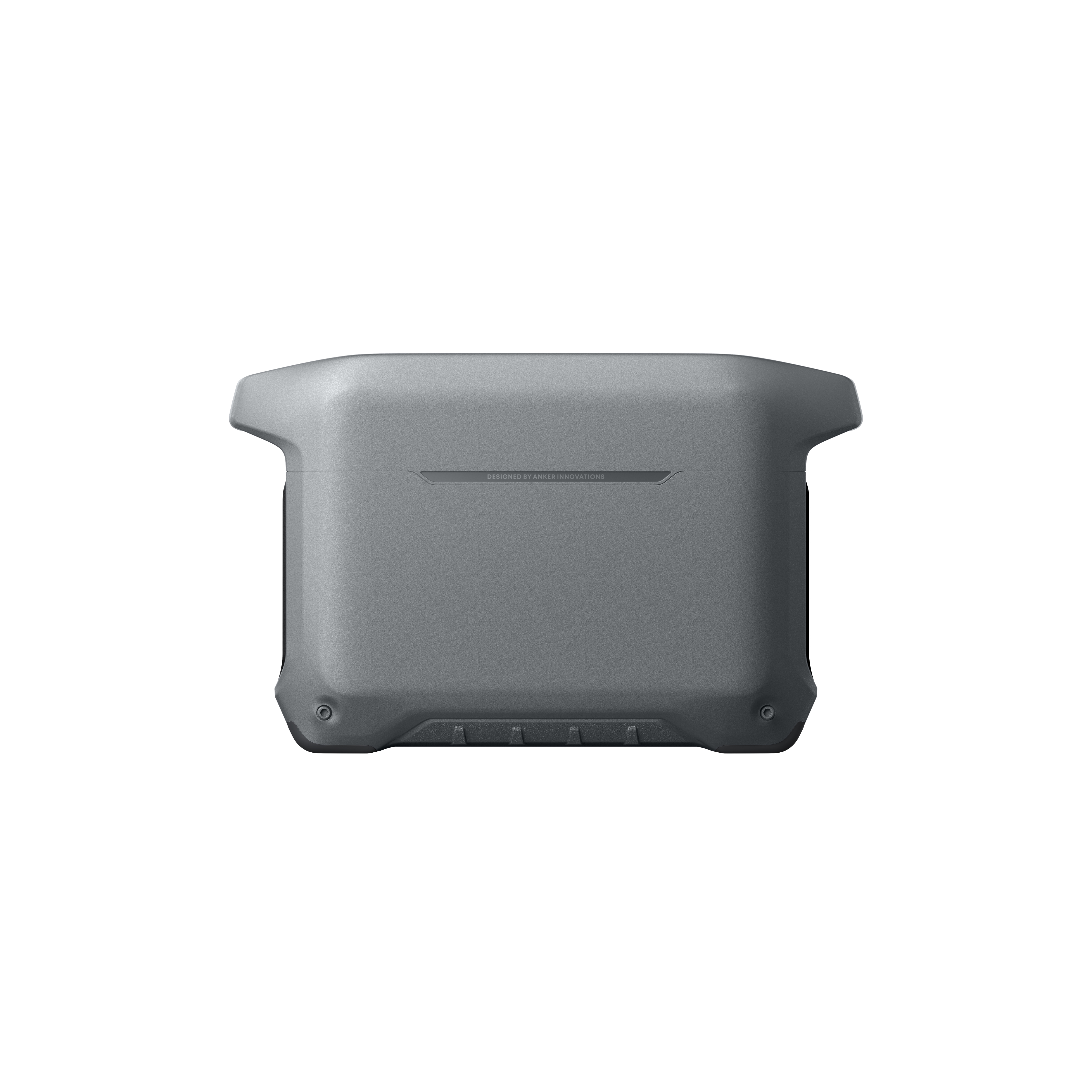 Szare etui ładujące, zaprojektowane przez Anker Innovations, na białym tle.