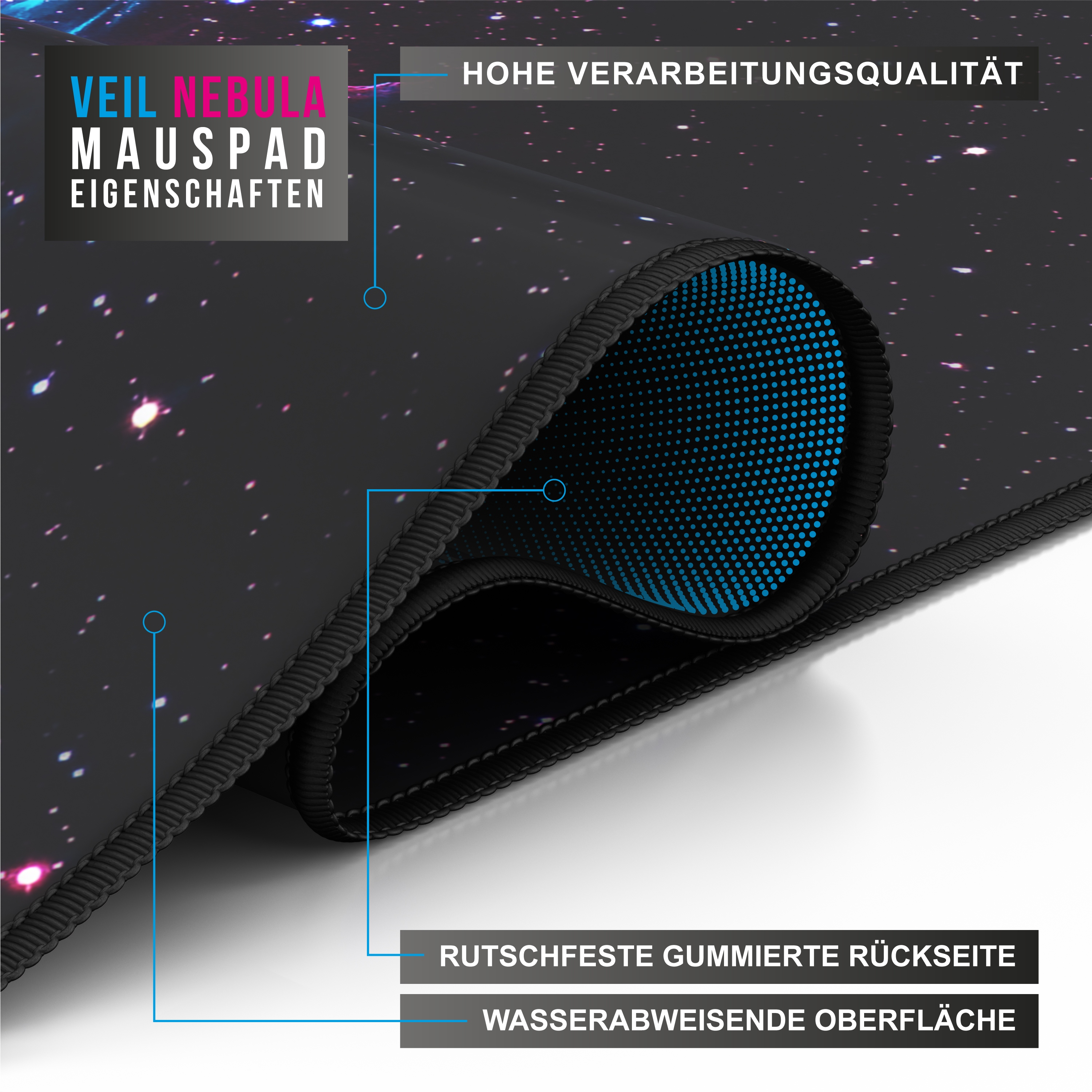 Mauspad mit Nebeldesign. Merkmale: hochwertige, rutschfeste und wasserabweisende Oberfläche. Der Rand ist schwarz.