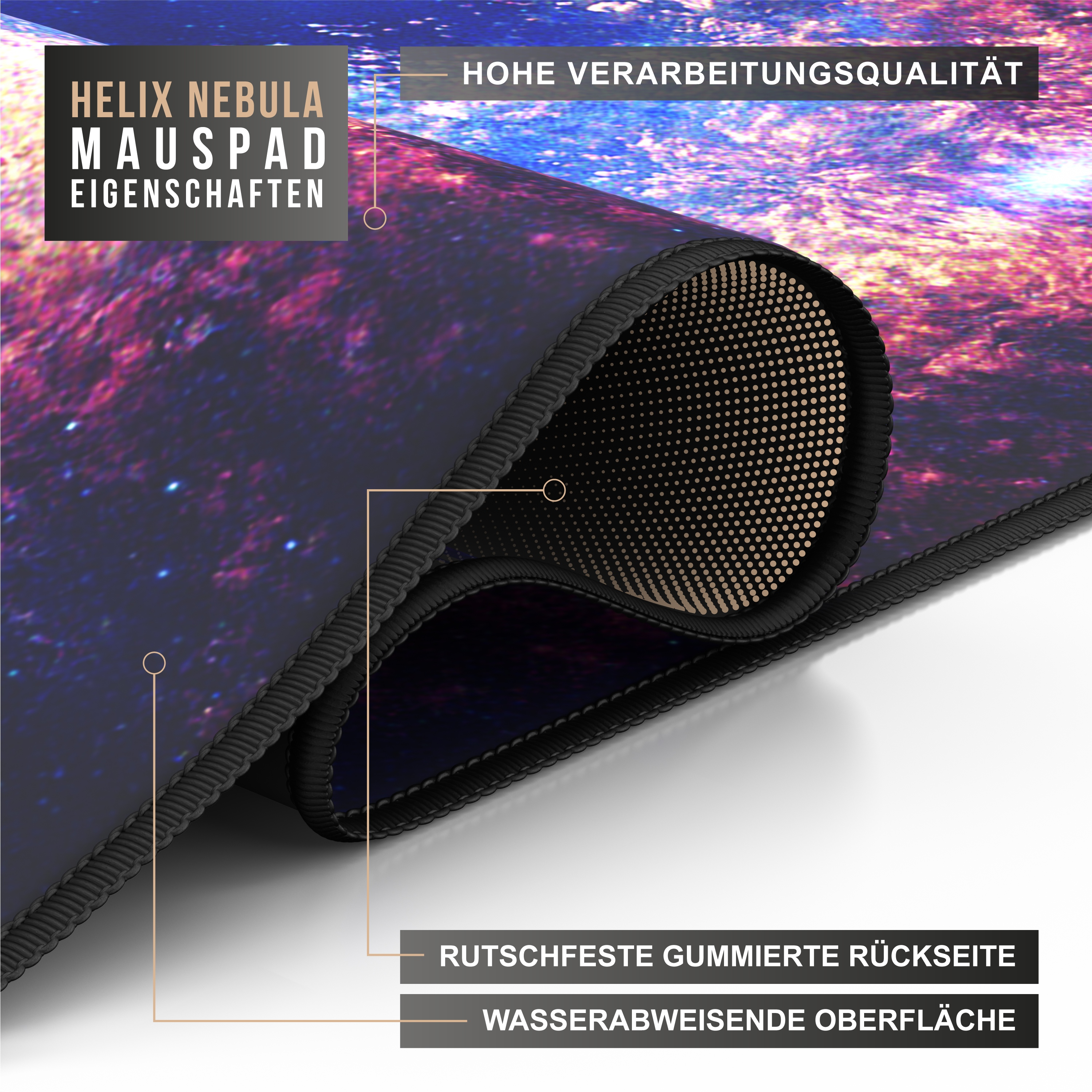 Mauspad mit Nebeldesign. Eigenschaften: hohe Qualität, rutschfeste Gummirückseite und wasserabweisende Oberfläche.