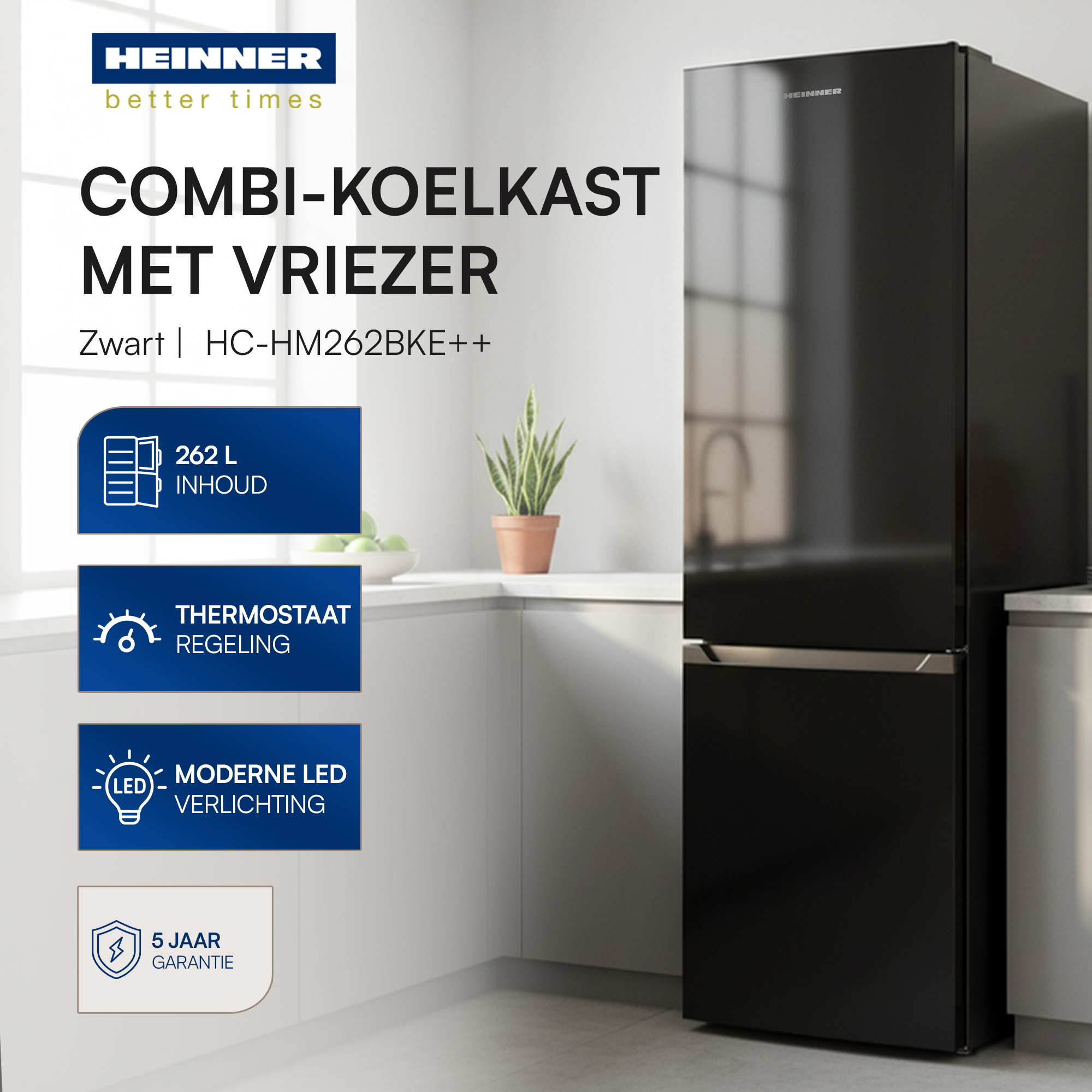 HEINNER HC-HM262BKE++ Koel-vriescombinatie | Vrijstaand - Breedte