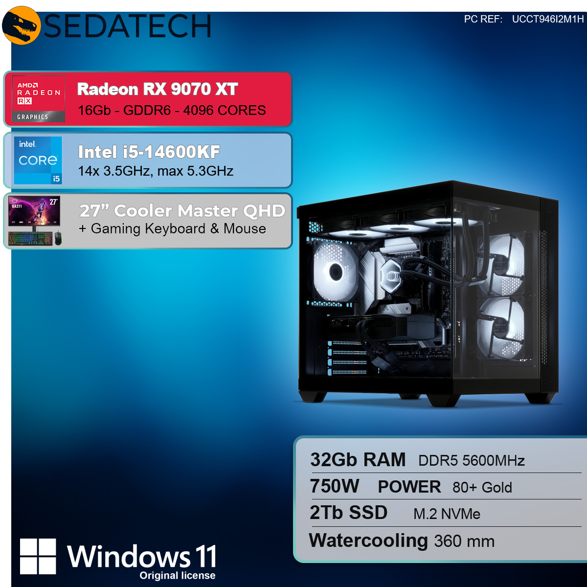 SEDATECH Intel i5-14600KF mit Wasserkühlung, Komplett PC mit Intel