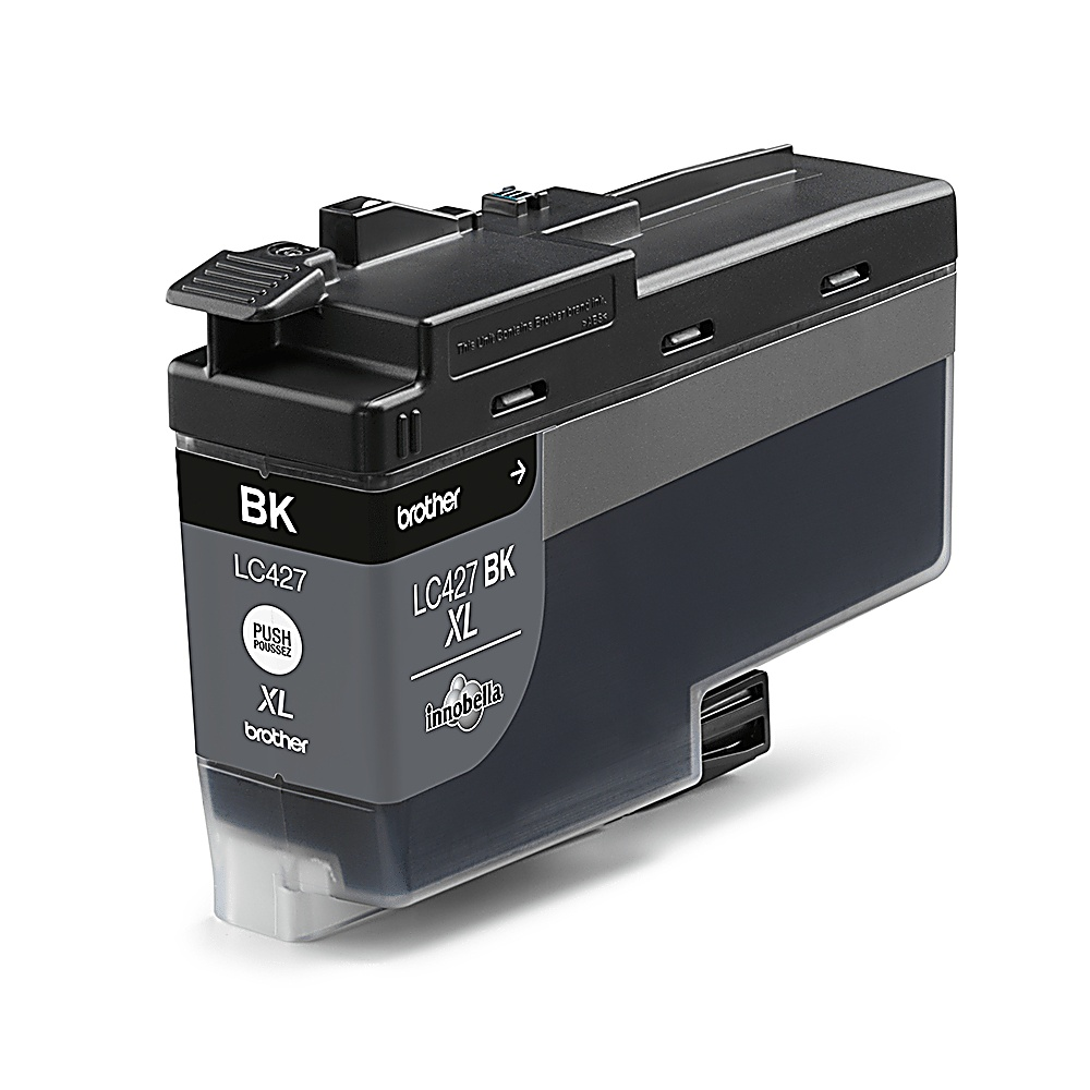 Una cartuccia d'inchiostro Brother LC427 BK XL. Nera e grigia, con etichette 'BK', 'LC427' e 'innobella'.