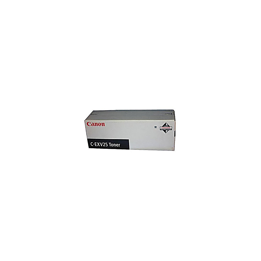 Una scatola di toner Canon C-EXV25 su sfondo bianco. La scatola è grigio chiaro con testo nero e rosso e un logo originale.