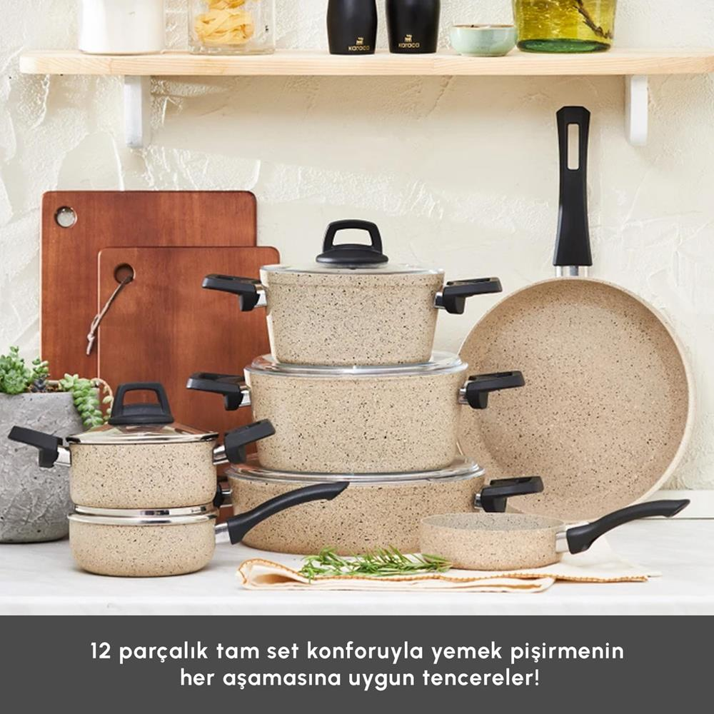 KARACA Biogranit Vincent 12 Parça Kahverengi Tencere Seti