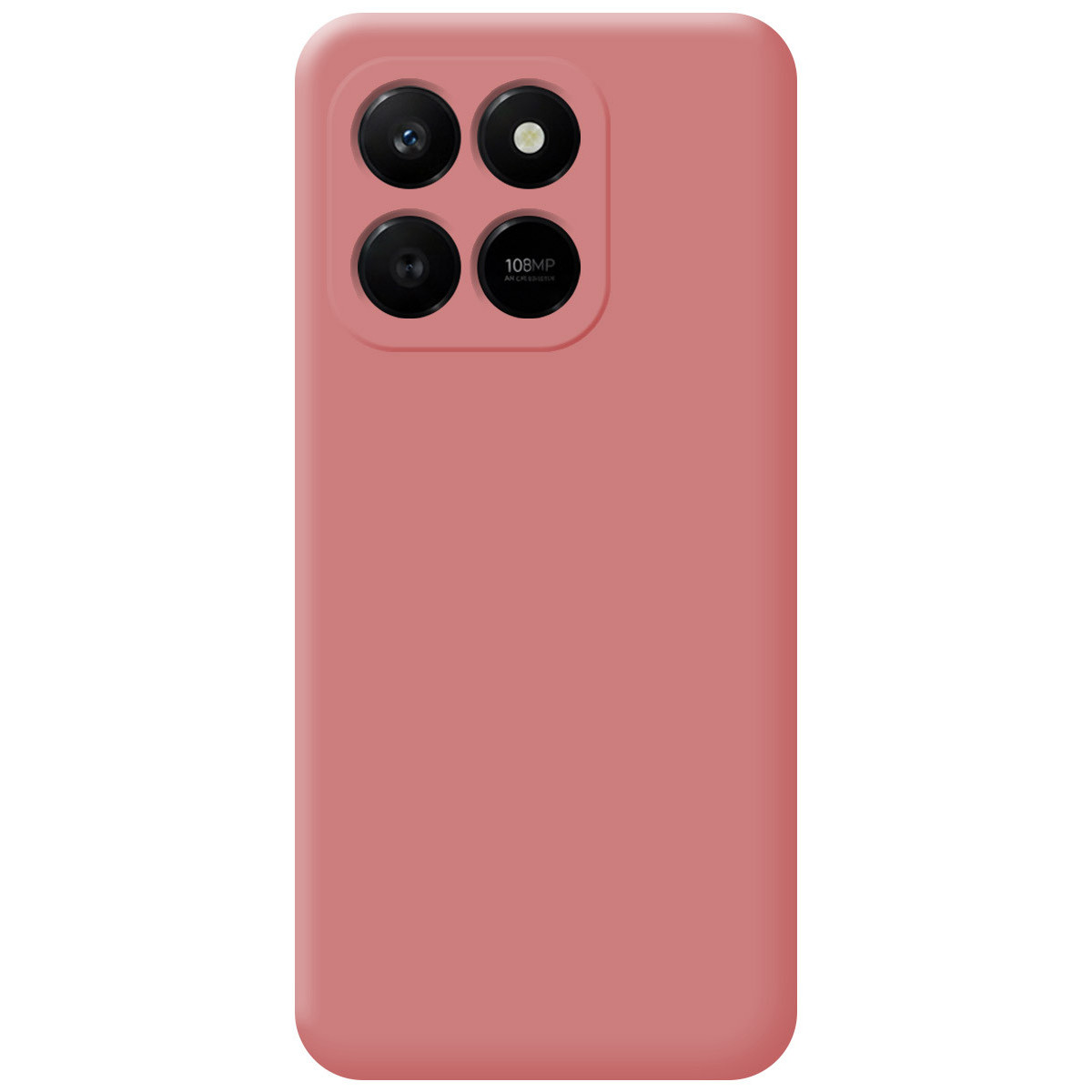 Una custodia rosa per telefono con quattro obiettivi e un'etichetta per fotocamera da 108 MP.