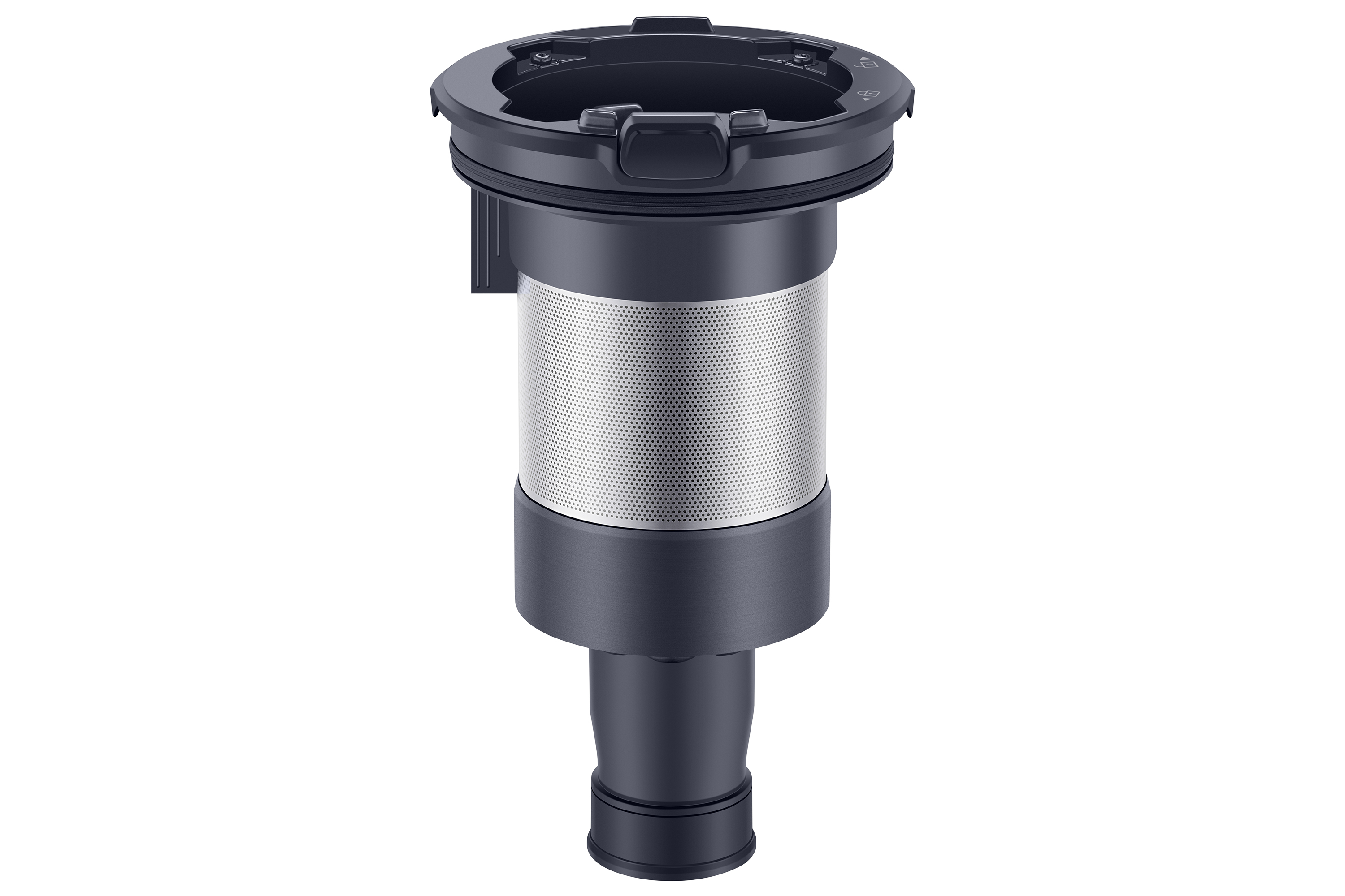 Część odkurzacza w kolorze ciemnoszarym. Ma perforowany metalowy pasek. Na górze znajduje się zatrzask.