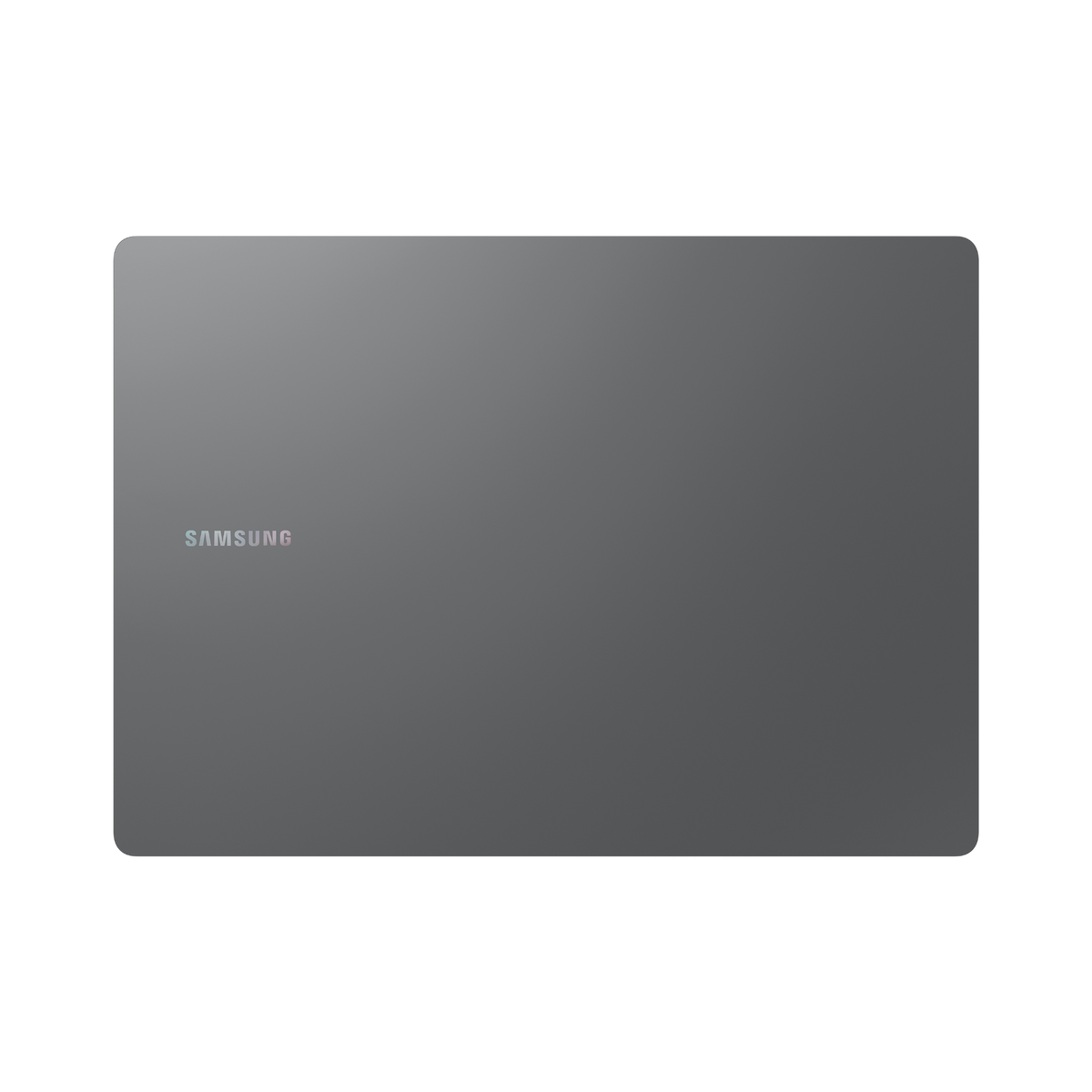 Una tableta Samsung gris sobre un fondo negro. El nombre de la marca es visible en la esquina superior izquierda.