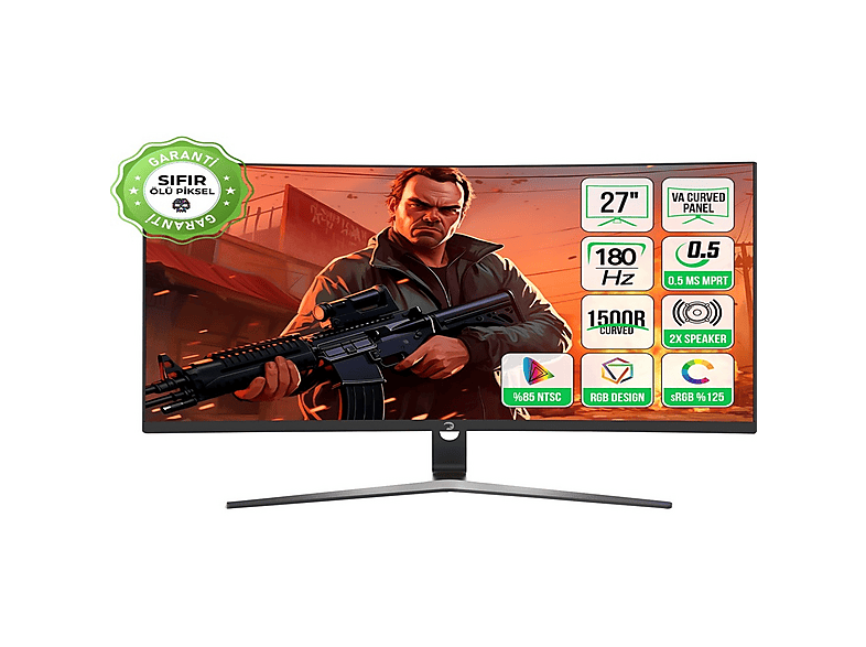GAMEPOWER Vivid T50 1500R Curved 2X2W Speaker Va 27 inç Full-HD 1 ms 200 Hz Gaming Monitör Siyah