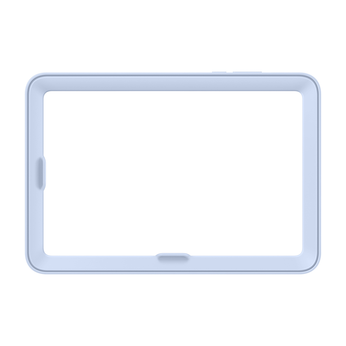 Jasnoniebieska prostokątna ramka z zaokrąglonymi rogami. Ma małe wypustki po bokach i na górze.