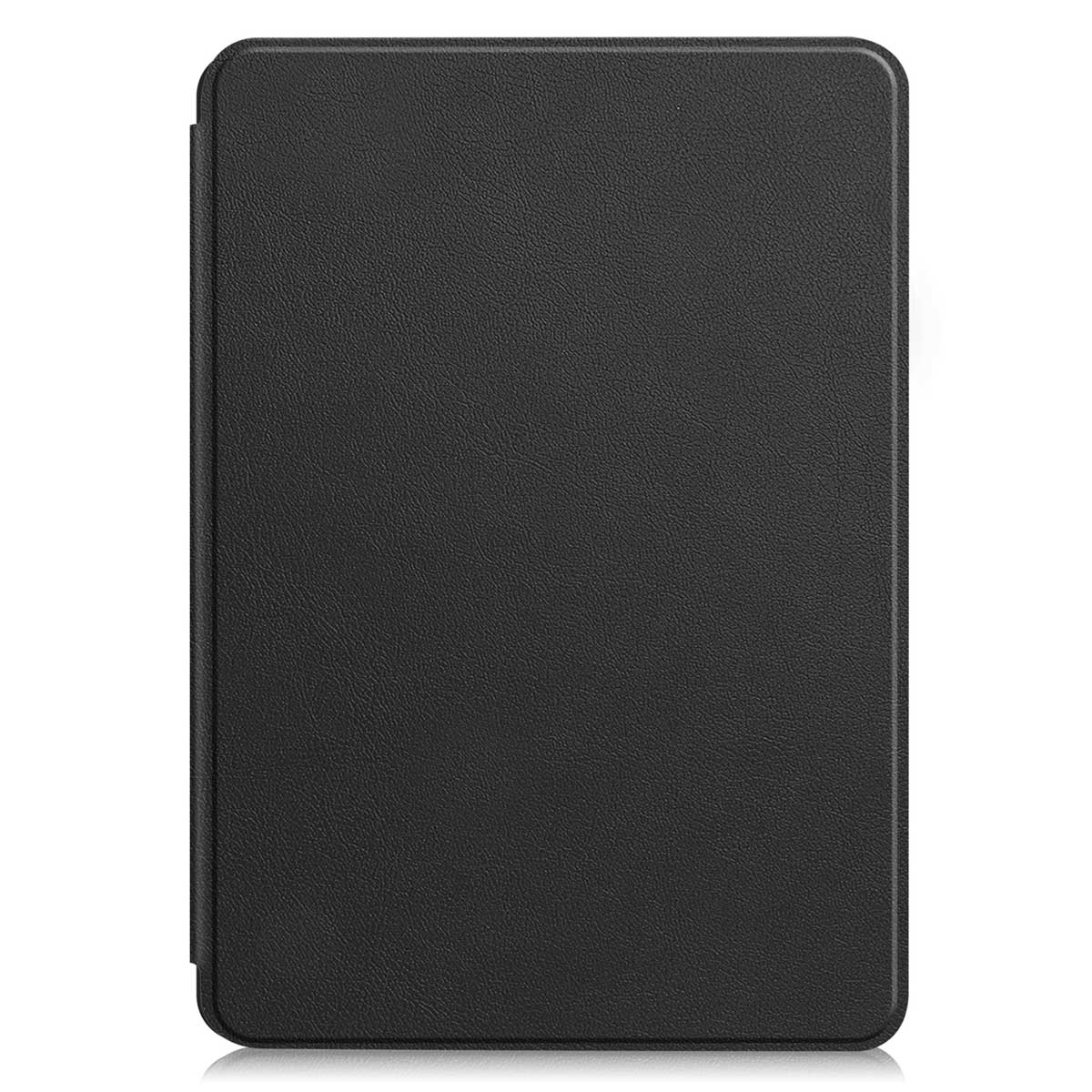 Gros plan d'un étui de tablette en cuir noir. L'étui a une surface texturée et une forme rectangulaire.