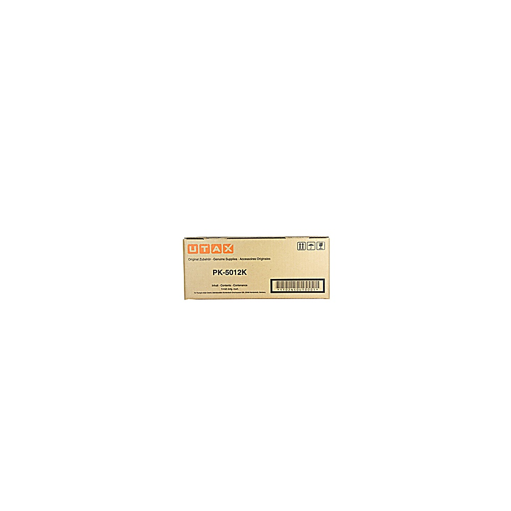 Una scatola di cartone UTAX PK-5012K. Ha testo e un codice a barre. Lo sfondo è bianco.